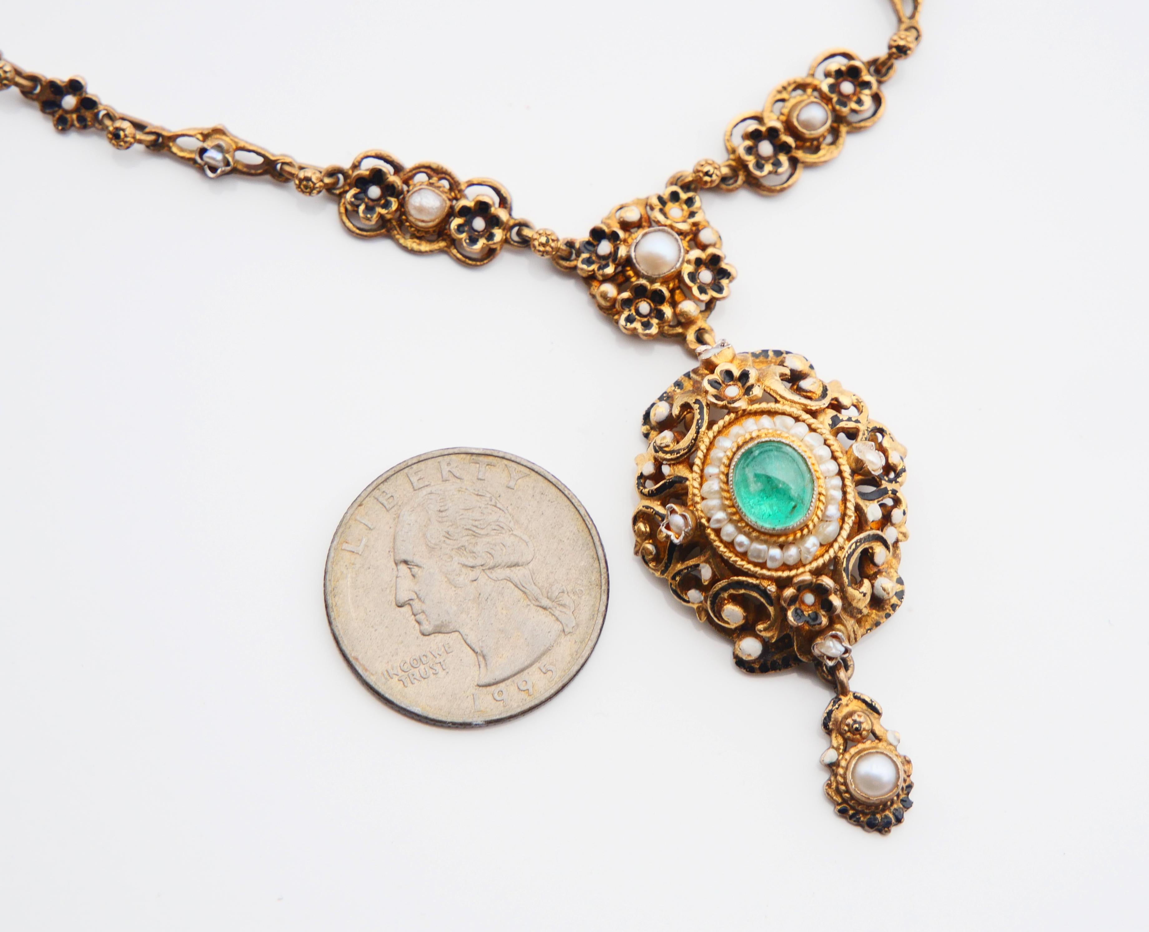 Ensemble autrichien ancien naturel 12 ctw. Emerald Seed Pearls Gilt Silver / 55.7gr en vente 5