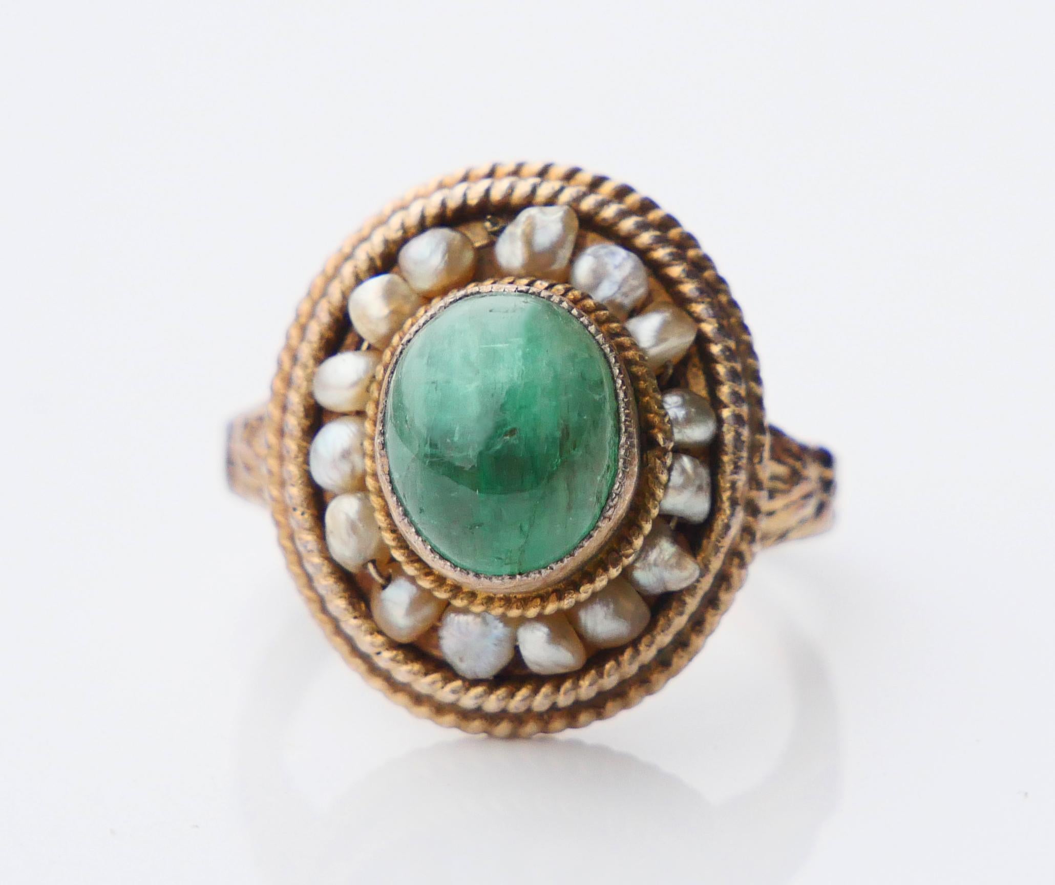 Ensemble autrichien ancien naturel 12 ctw. Emerald Seed Pearls Gilt Silver / 55.7gr en vente 6