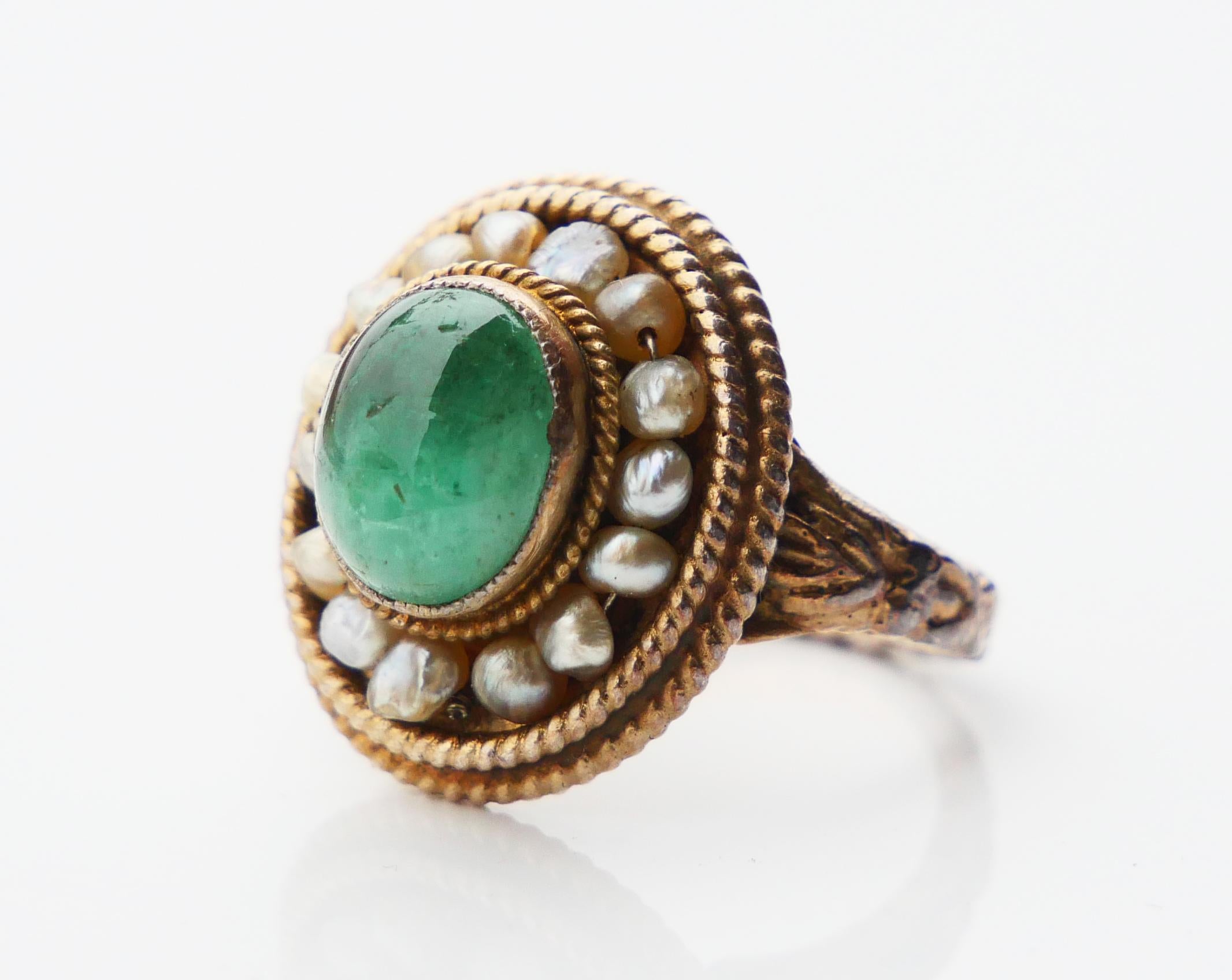 Ensemble autrichien ancien naturel 12 ctw. Emerald Seed Pearls Gilt Silver / 55.7gr en vente 7