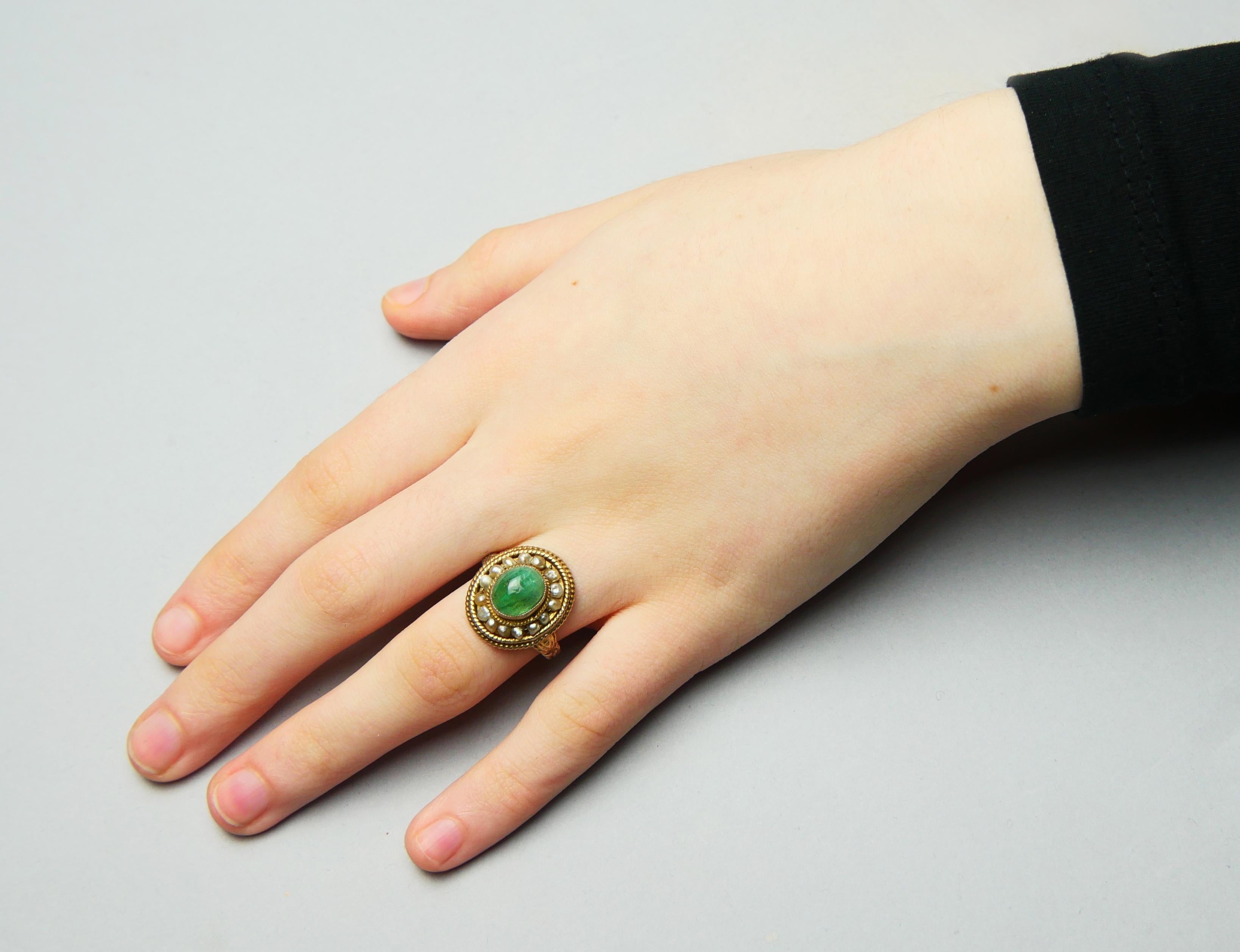 Ensemble autrichien ancien naturel 12 ctw. Emerald Seed Pearls Gilt Silver / 55.7gr en vente 9