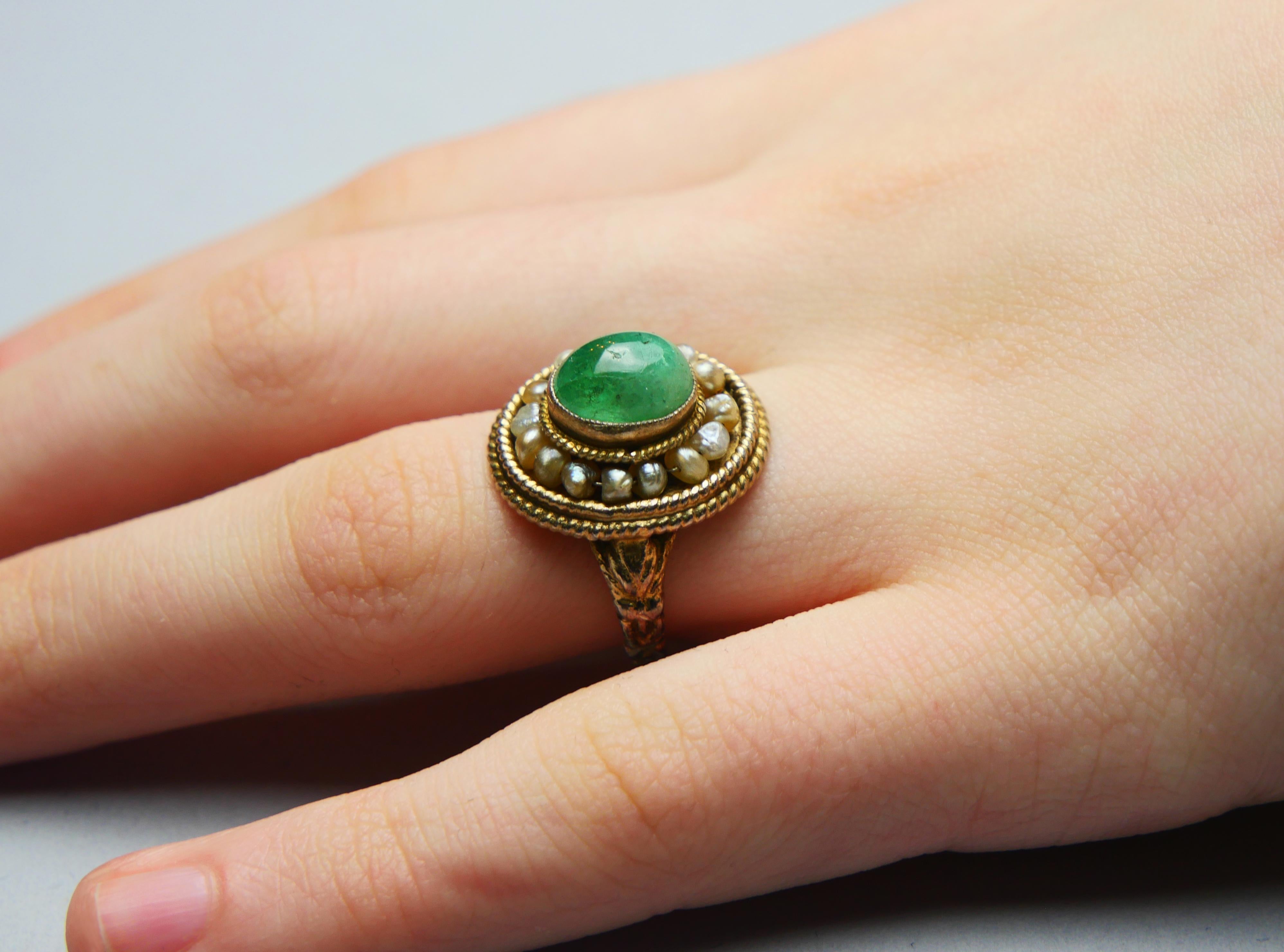 Ensemble autrichien ancien naturel 12 ctw. Emerald Seed Pearls Gilt Silver / 55.7gr en vente 10