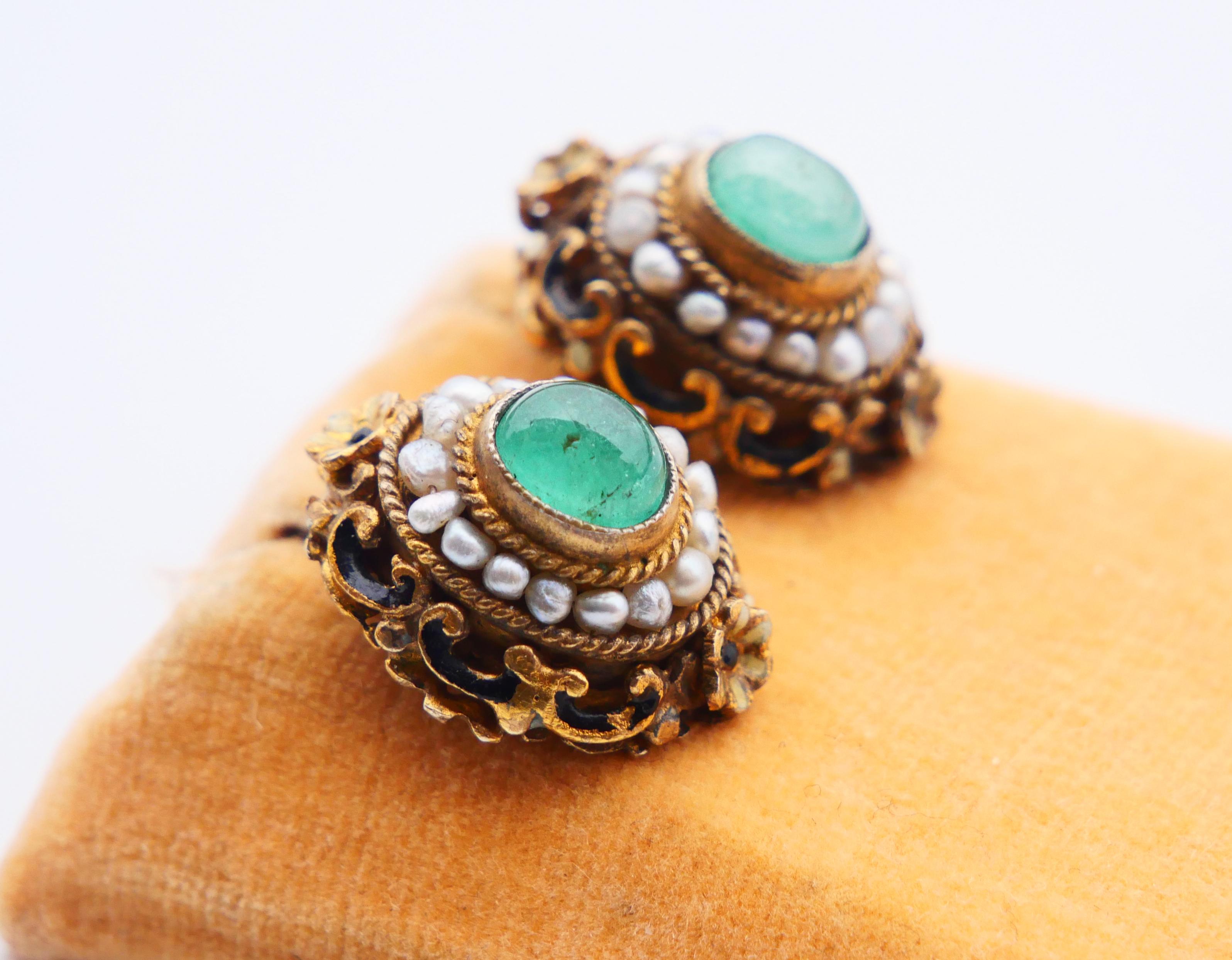 Ensemble autrichien ancien naturel 12 ctw. Emerald Seed Pearls Gilt Silver / 55.7gr en vente 11