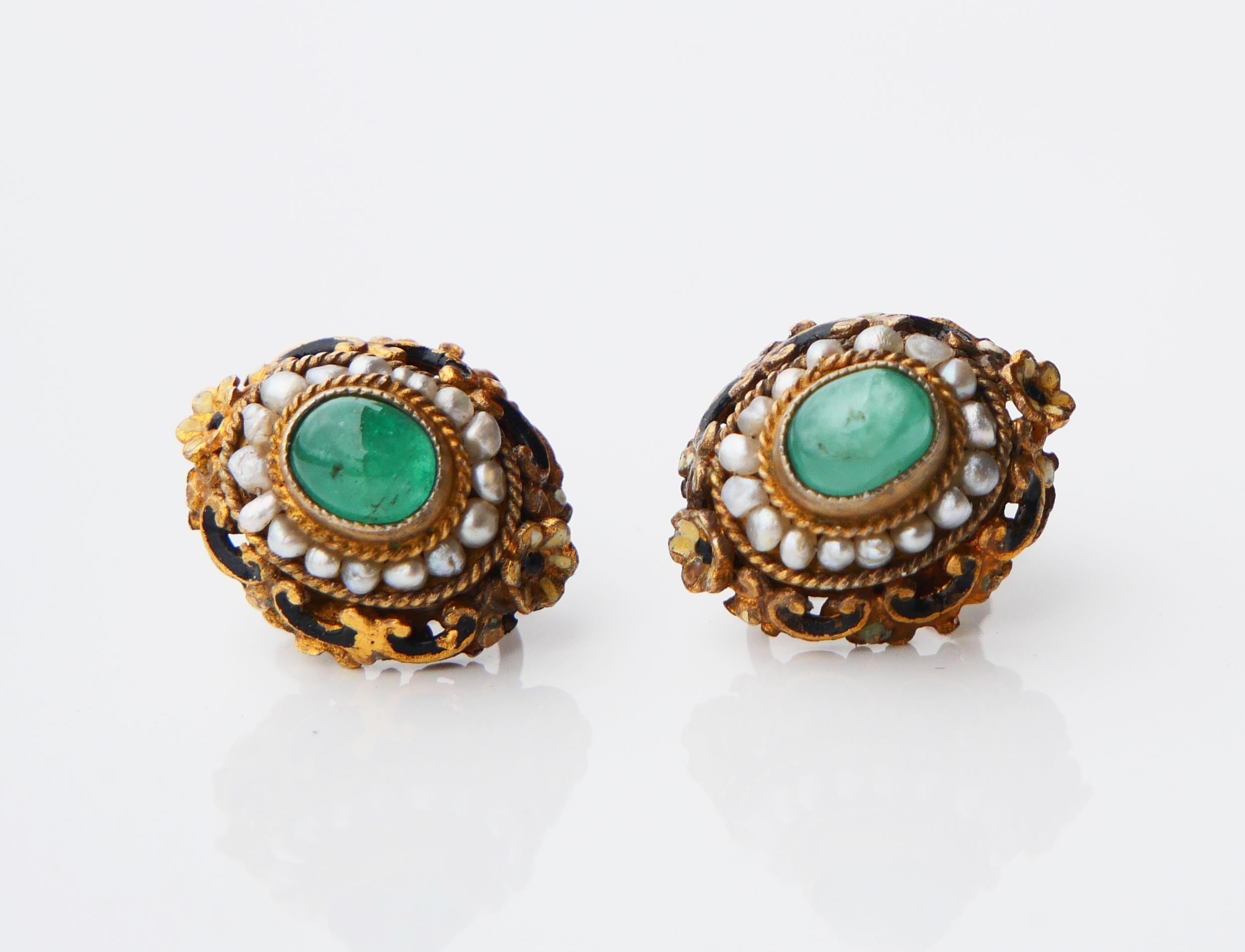Ensemble autrichien ancien naturel 12 ctw. Emerald Seed Pearls Gilt Silver / 55.7gr en vente 12