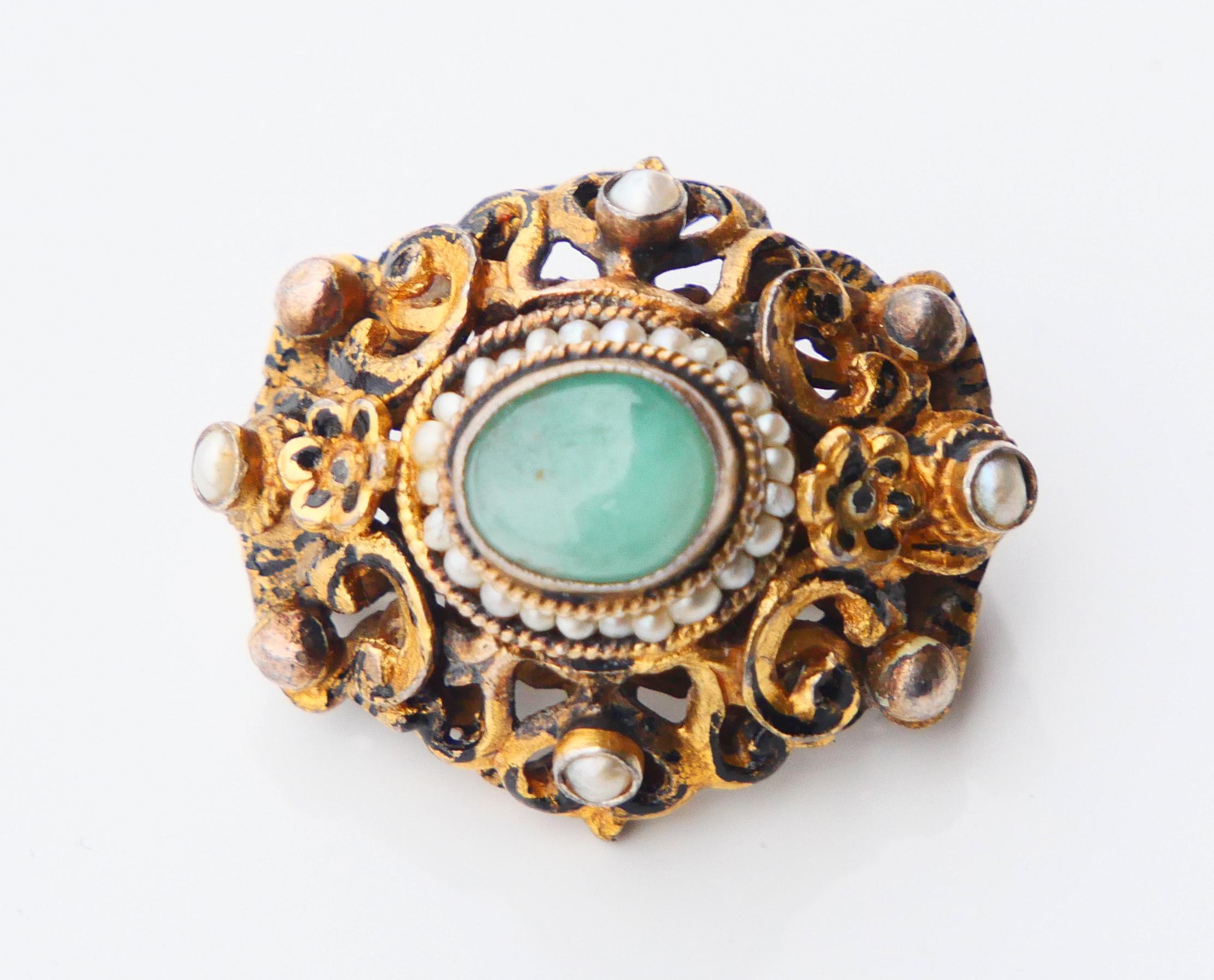 Ensemble autrichien ancien naturel 12 ctw. Emerald Seed Pearls Gilt Silver / 55.7gr en vente 14