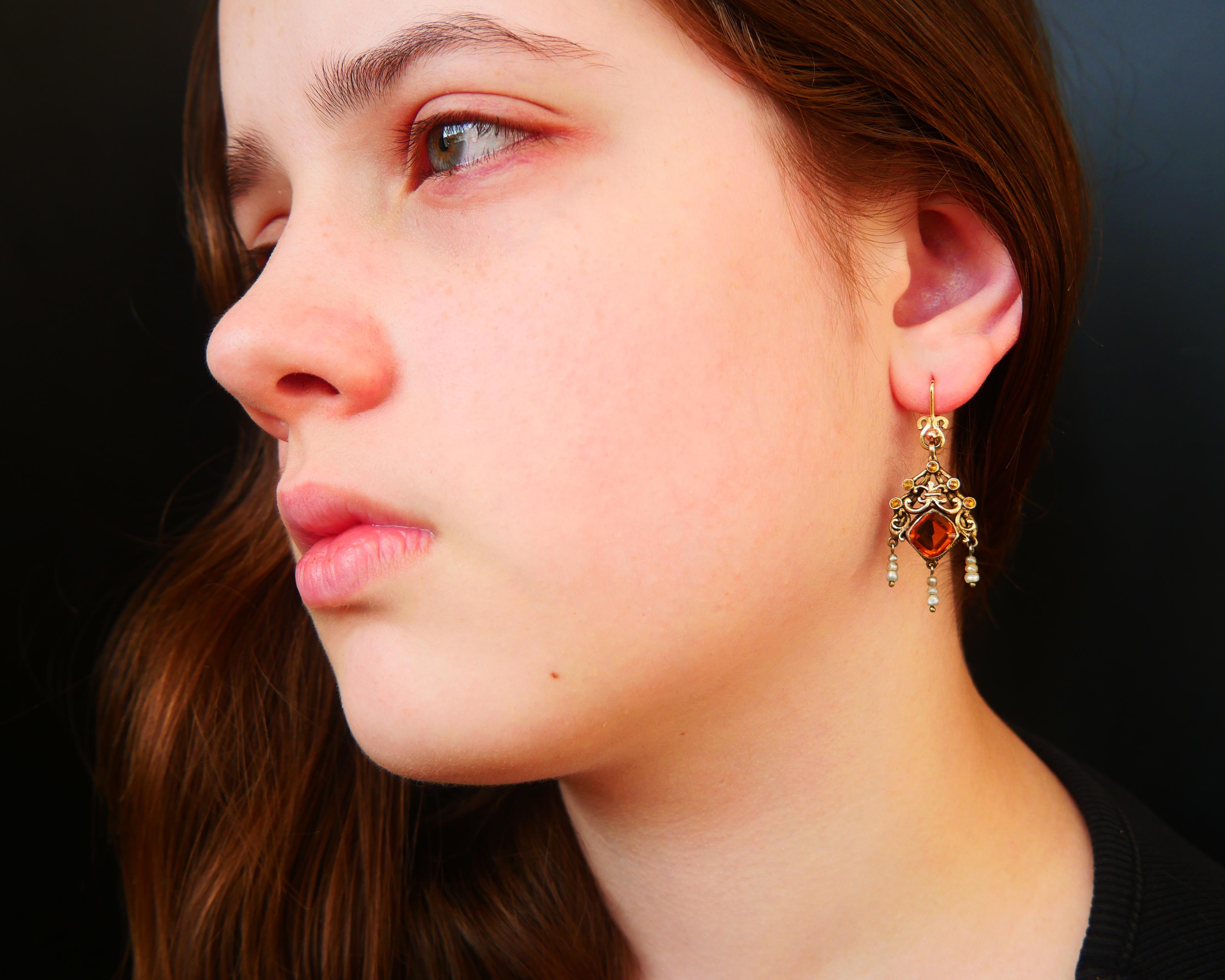 Antike österreichische Halskette + Ohrringe Citrinen Perlen Silber 18K Gold/27,7gr im Angebot 5