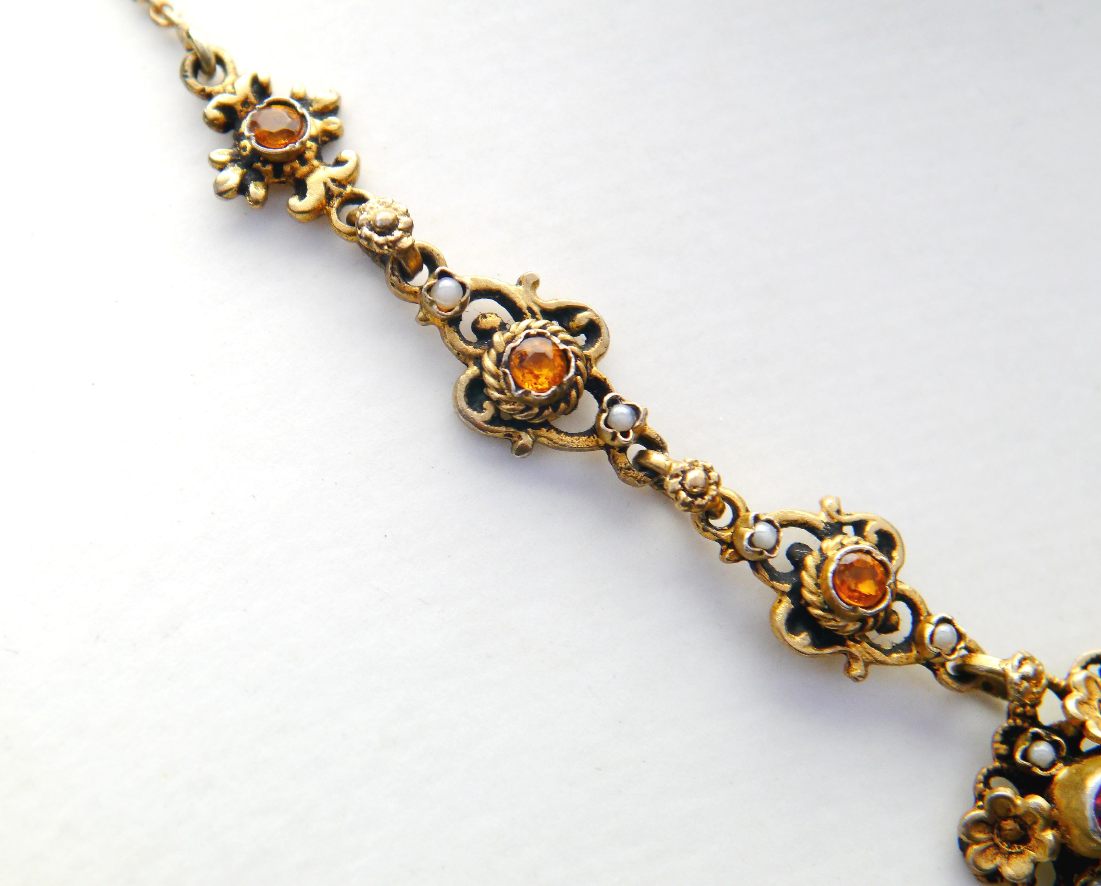 Antike österreichische Halskette + Ohrringe Citrinen Perlen Silber 18K Gold/27,7gr im Angebot 11