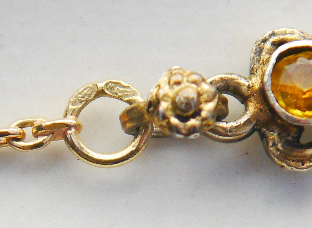 Antike österreichische Halskette + Ohrringe Citrinen Perlen Silber 18K Gold/27,7gr im Angebot 14