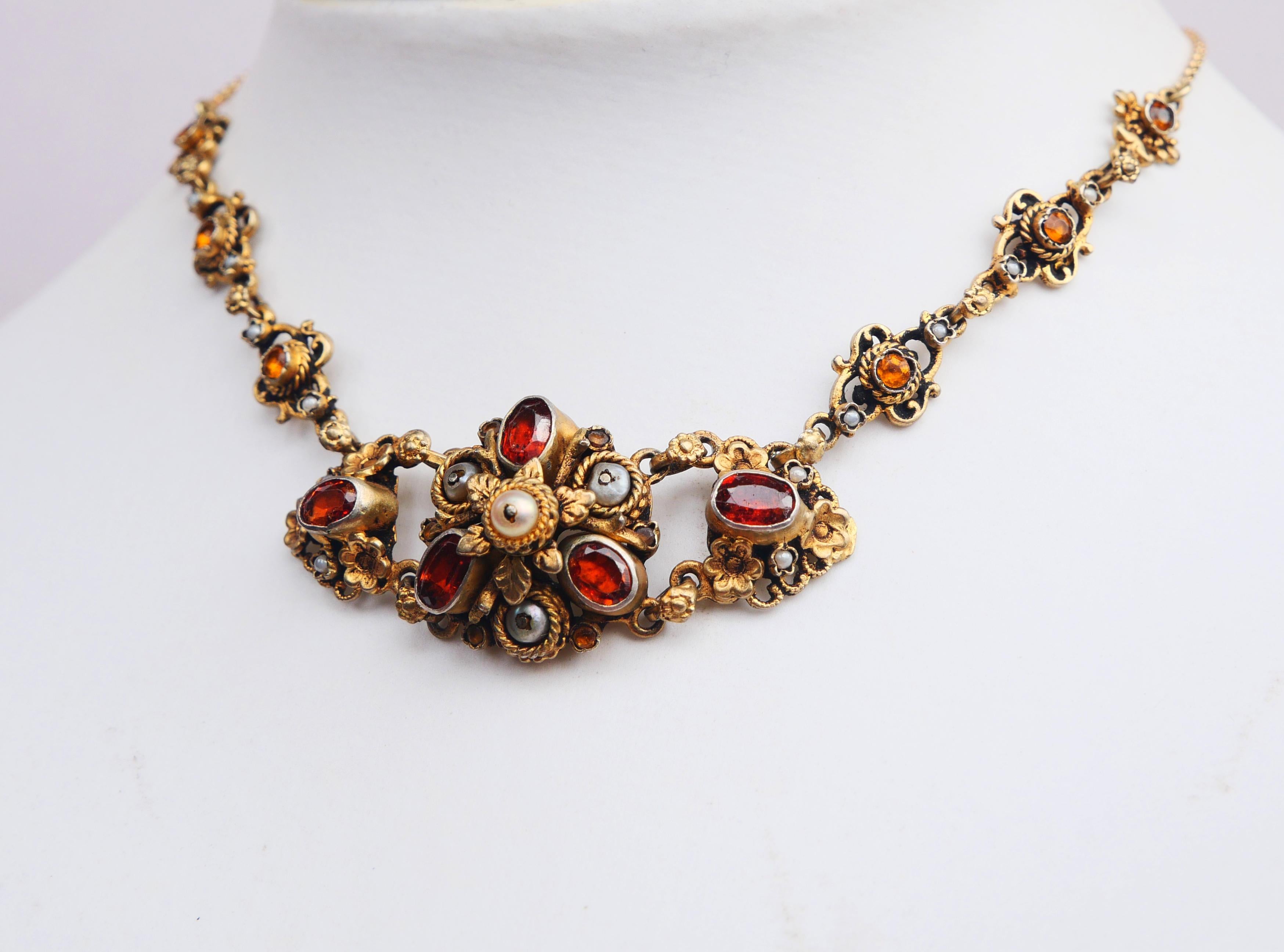 Antike österreichische Halskette + Ohrringe Citrinen Perlen Silber 18K Gold/27,7gr im Angebot 1