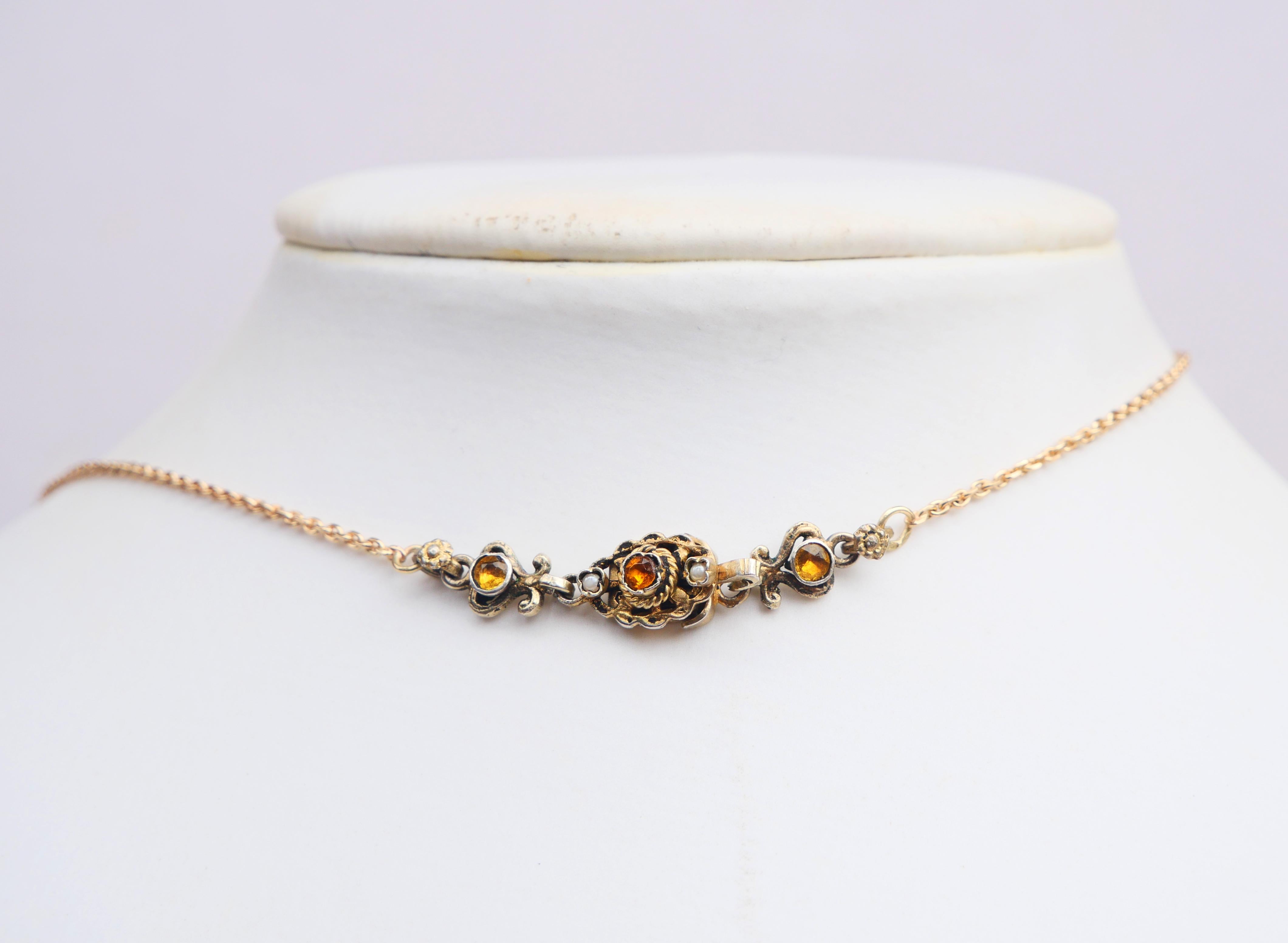 Antike österreichische Halskette + Ohrringe Citrinen Perlen Silber 18K Gold/27,7gr im Angebot 10