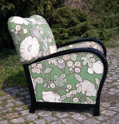 Antique Austrian Shell Shaped Art Deco Club Chair with Black Armrests, 1935