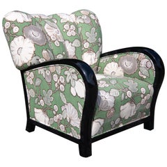 Antique Austrian Shell Shaped Art Deco Club Chair with Black Armrests, 1935
