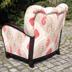 Antique Austrian Shell Shaped Art Deco Club Chair with Wooden Polished Armrests