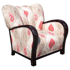 Antique Austrian Shell Shaped Art Deco Club Chair with Wooden Polished Armrests