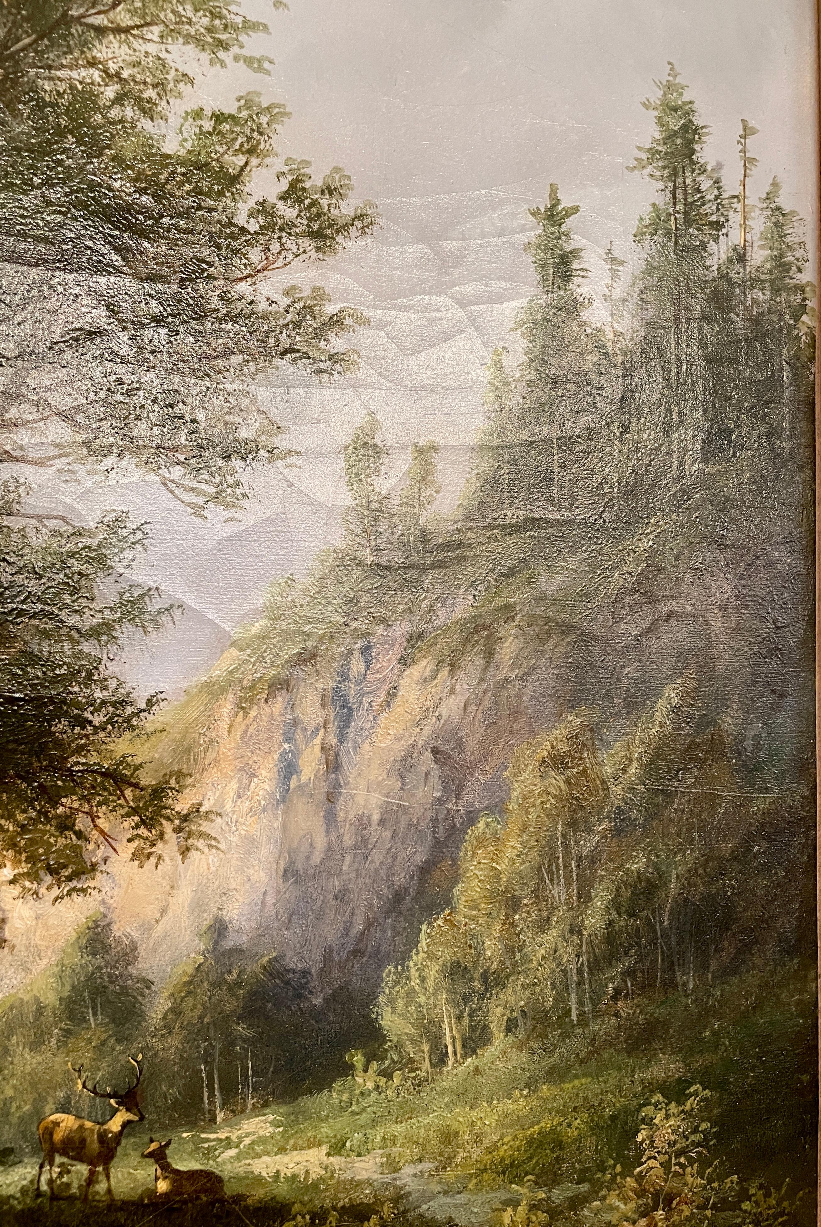 Wood Antique Austrian Signed and Framed Oil on Canvas Landscape Painting, circa 1880