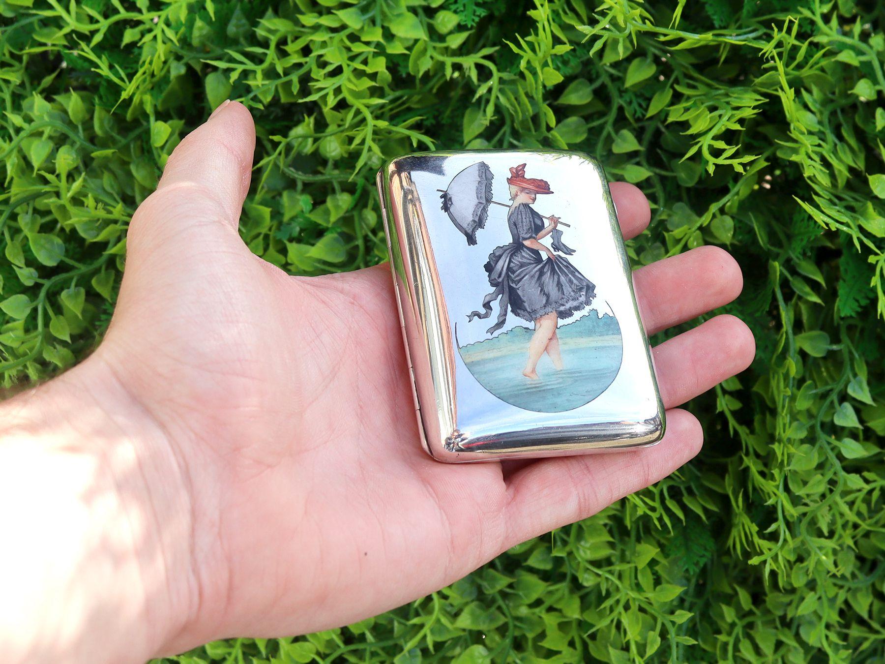 An exceptional, fine and impressive antique Austrian 800 standard silver and enamel cigarette case; an addition to our silver smoking related silverware collection.

This exceptional sterling silver cigarette case has a plain rectangular form with