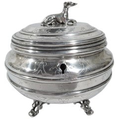 Antique Austrian Silver Casket Box with Greyhound Dog Finial