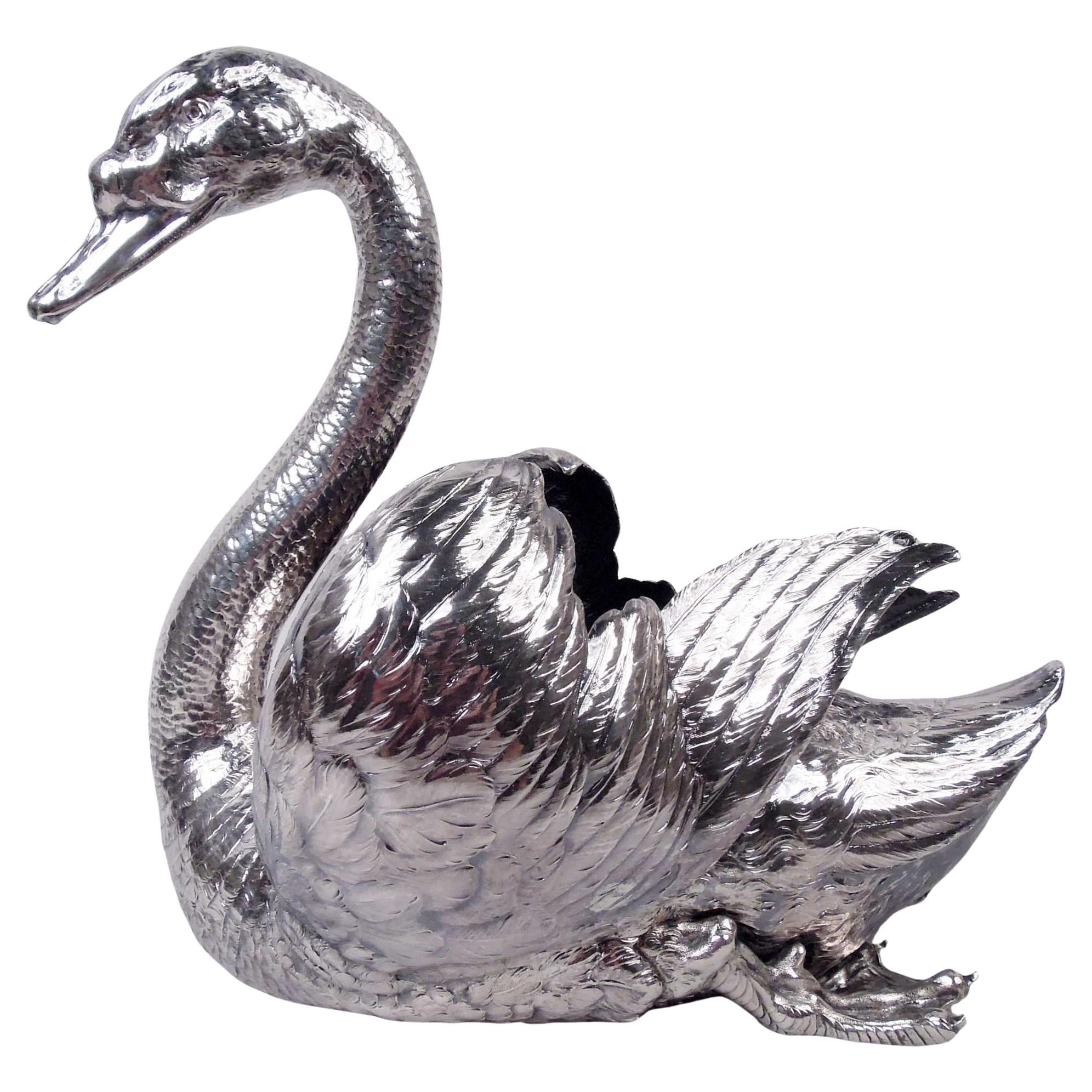 Mexican 925 Sterling Large Swan Bowl Centerpiece For Sale at