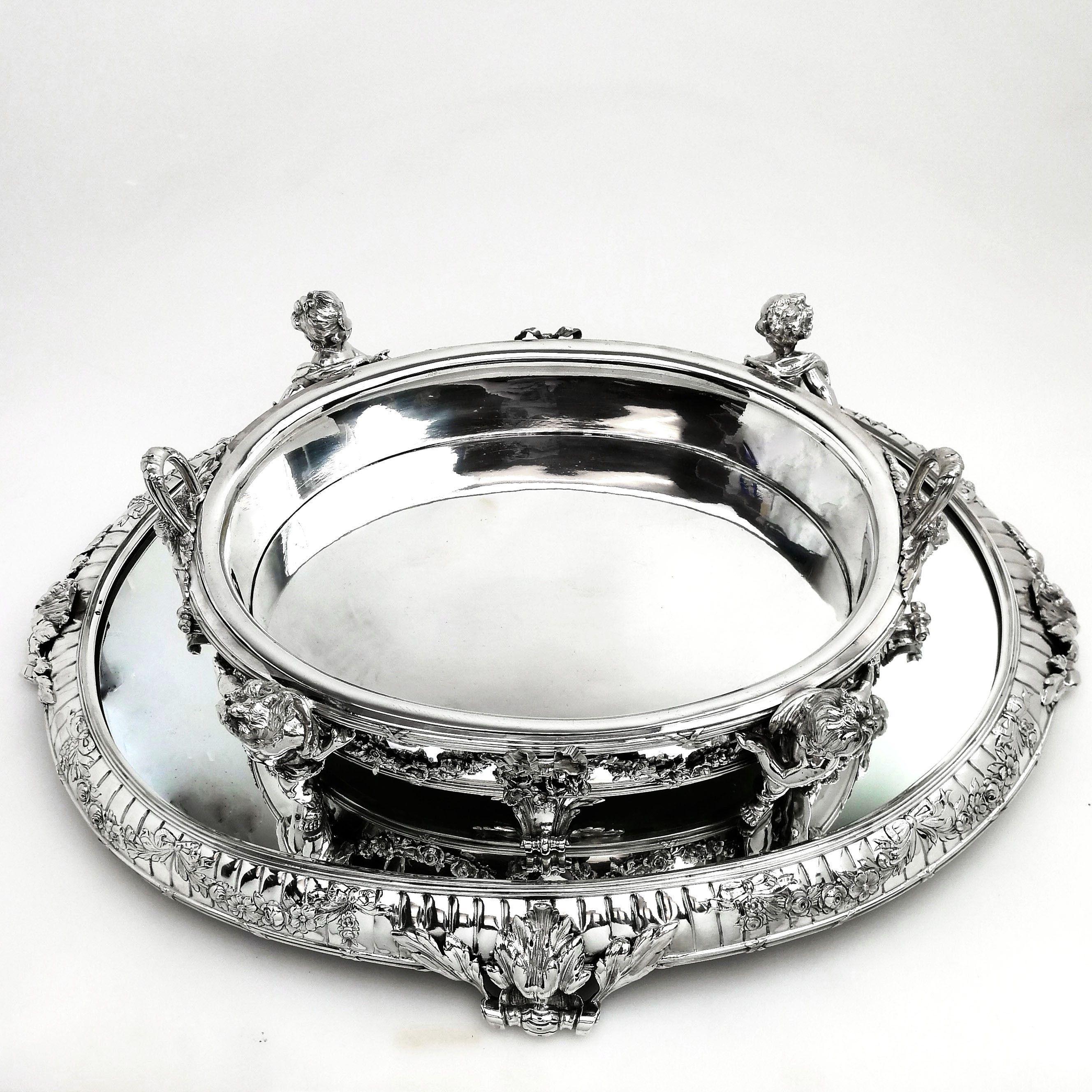 Antique Austrian Silver Centrepiece Jardinière Bowl On Plateau c 1900 In Good Condition In London, GB