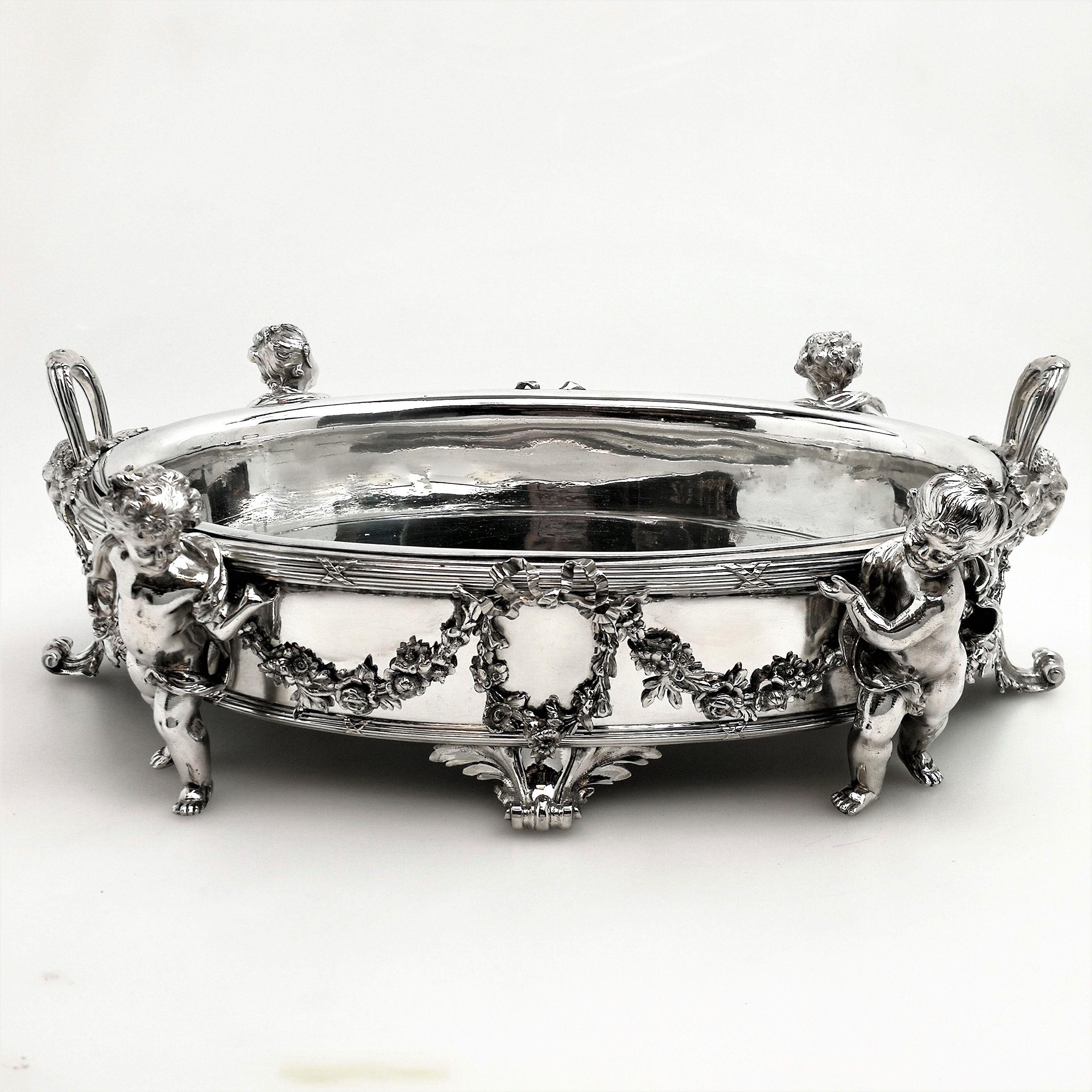 Early 20th Century Antique Austrian Silver Centrepiece Jardinière Bowl On Plateau c 1900