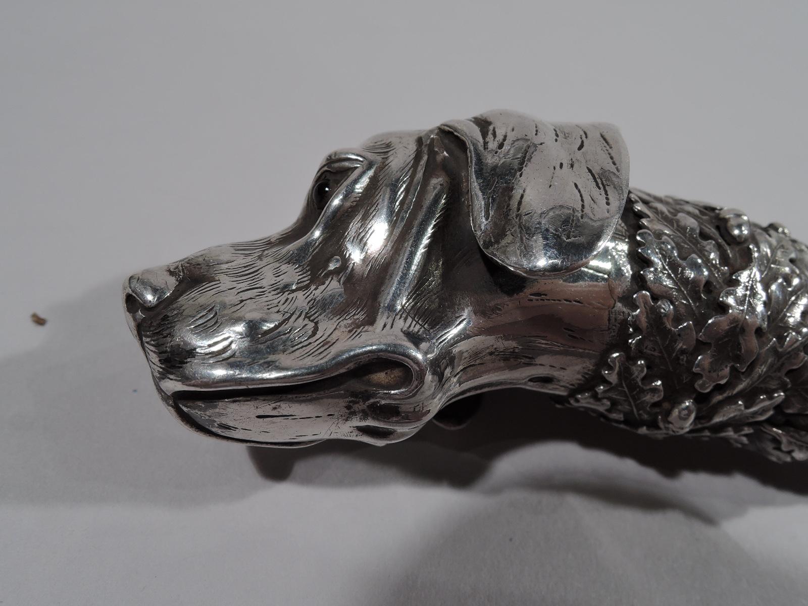 Victorian Antique Austrian Silver Cigar Cutter with Floppy-Eared Hound’s Head