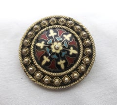 Antique Austrian Silver & Enamel Brooch with a Stylized Tulip Motif