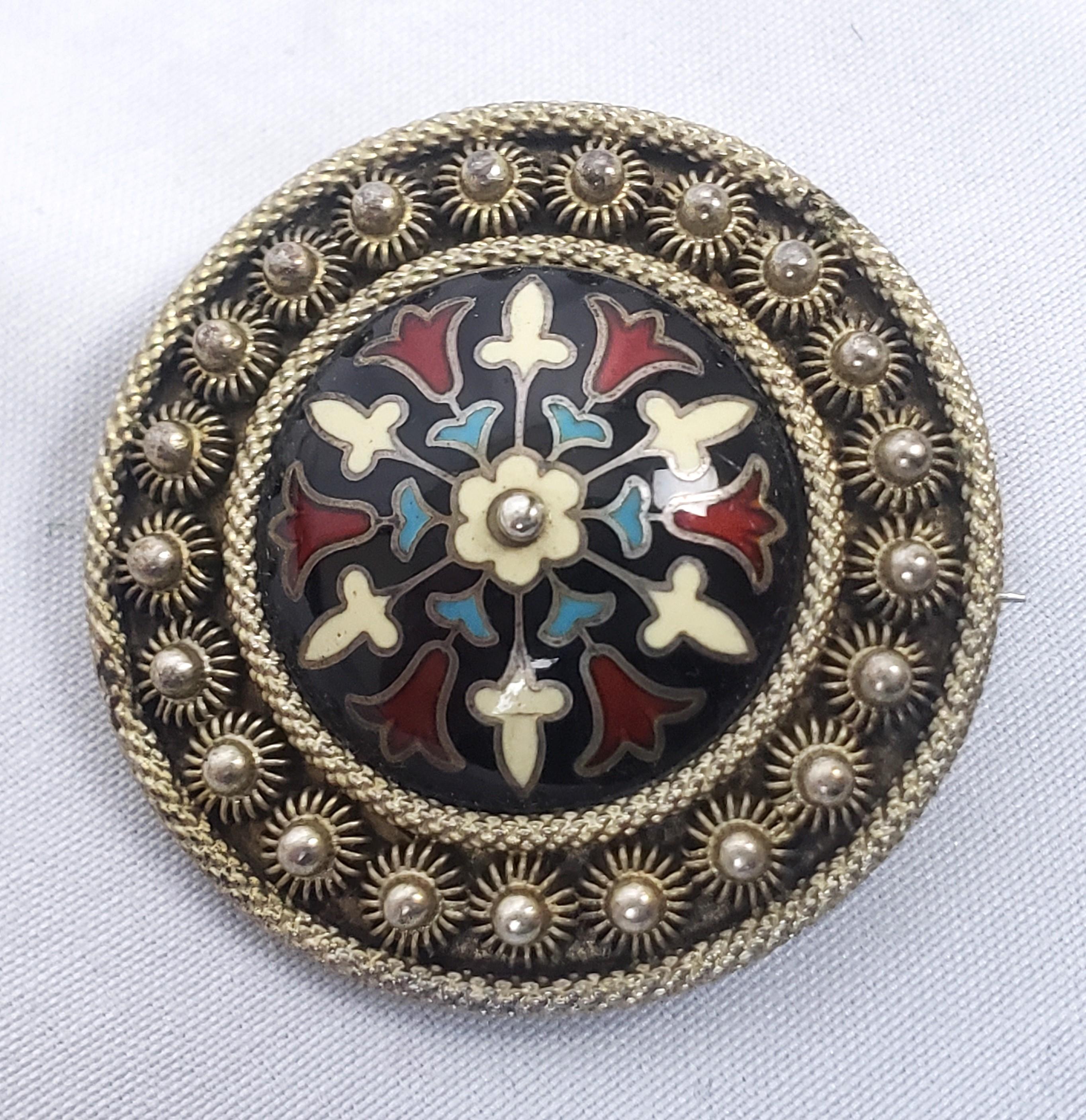Antique Austrian Silver & Enamel Brooch with a Stylized Tulip Motif In Good Condition For Sale In Hamilton, Ontario