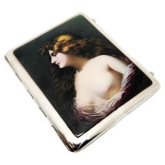 Used Austrian Silver & Enamel Cigarette Case c. 1890 Erotic 