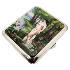 Antique Austrian Silver & Enamel Cigarette Case c. 1890 Erotic Nature Scene