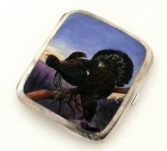 Antique Austrian Silver and Enamel Cigarette Case circa 1900 Capercaille Bird