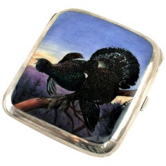 Antique Austrian Silver and Enamel Cigarette Case circa 1900 Capercaille Bird