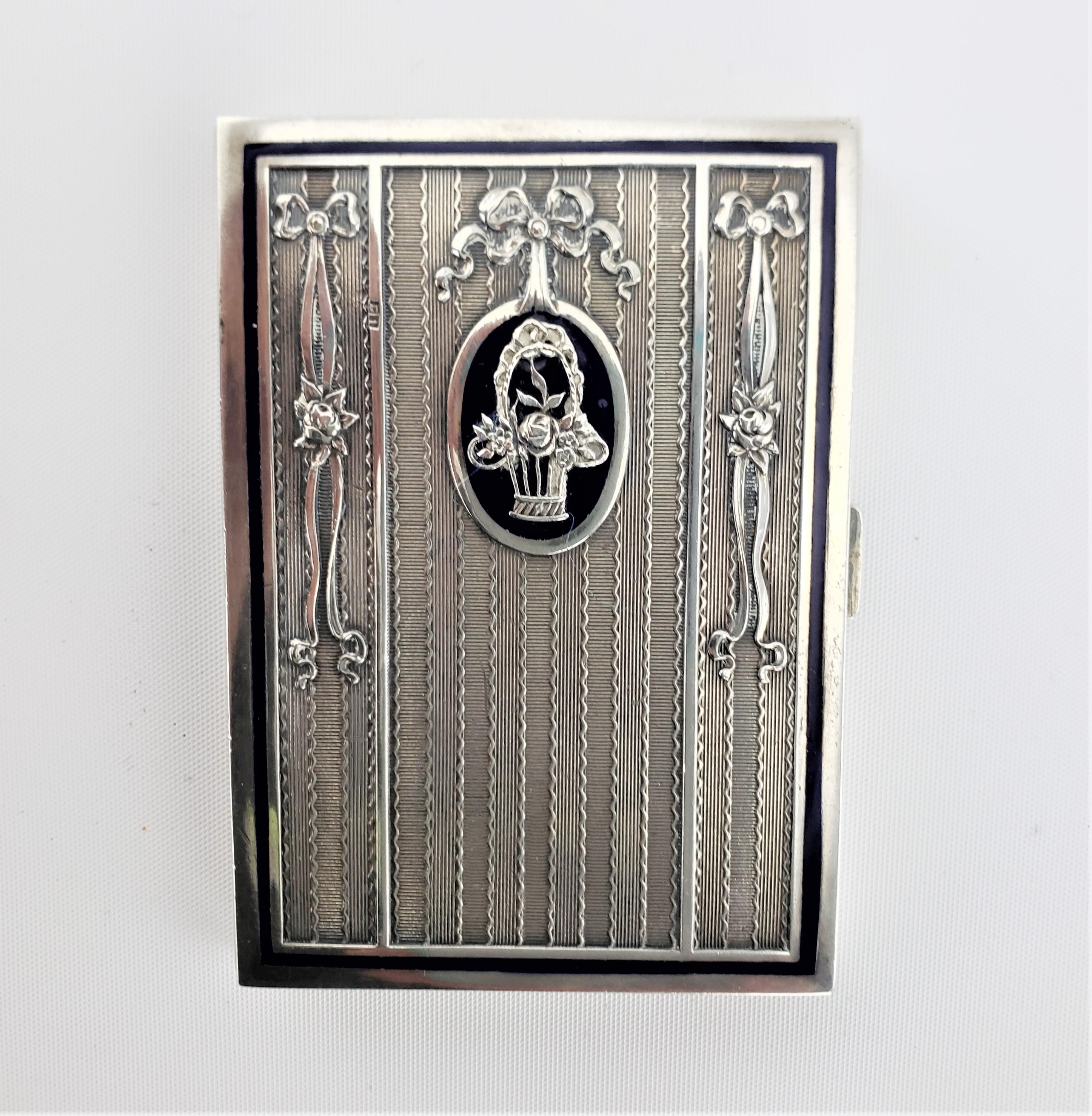 Antique Austrian Silver & Enamel Cigarette Case with Floral & Ribbon Decoration For Sale 3