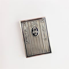 Antique Austrian Silver & Enamel Cigarette Case with Floral & Ribbon Decoration