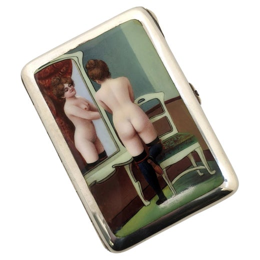 Antique Austrian Silver & Enamel Erotic Cigarette Case c. 1910