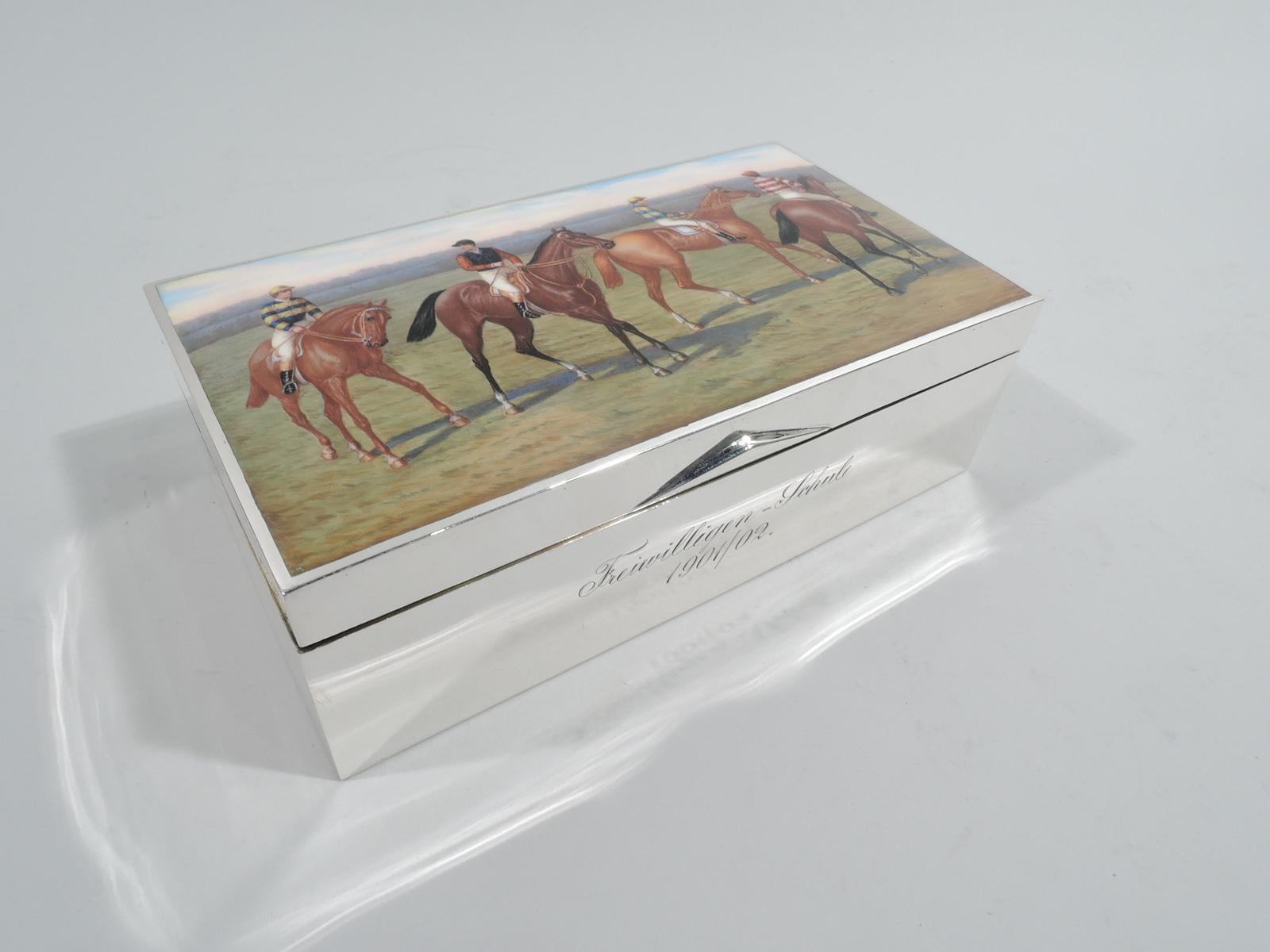 Edwardian Antique Austrian Silver & Enamel Horse Jockey Box in Original Case