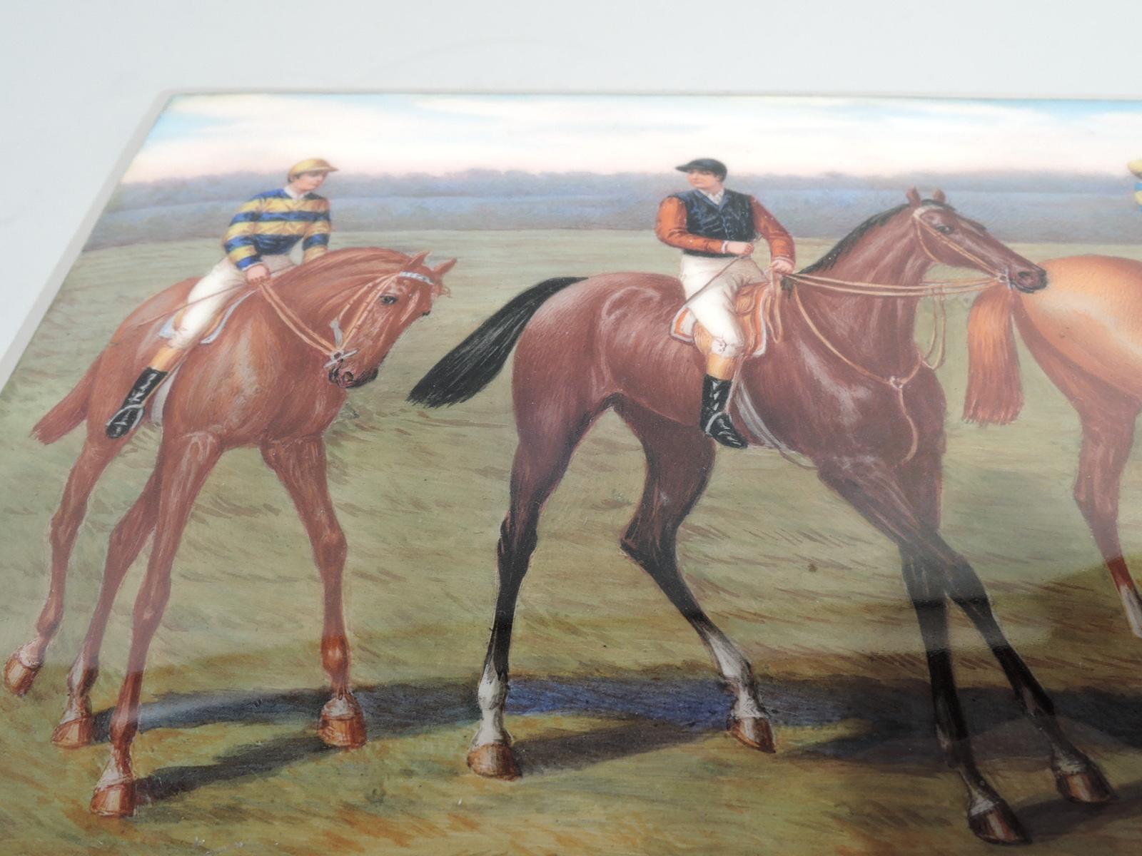 Antique Austrian Silver & Enamel Horse Jockey Box in Original Case In Excellent Condition In New York, NY