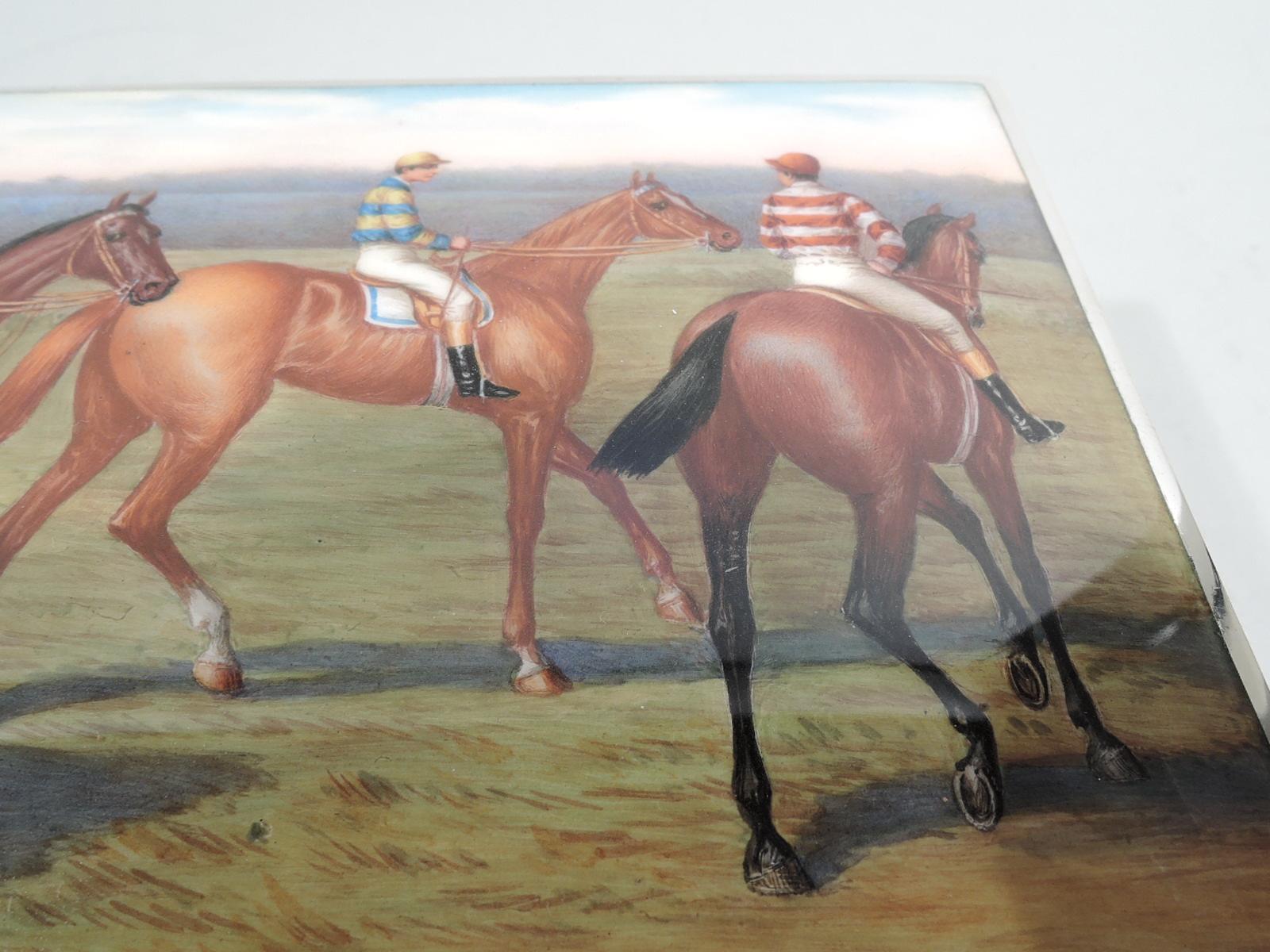20th Century Antique Austrian Silver & Enamel Horse Jockey Box in Original Case