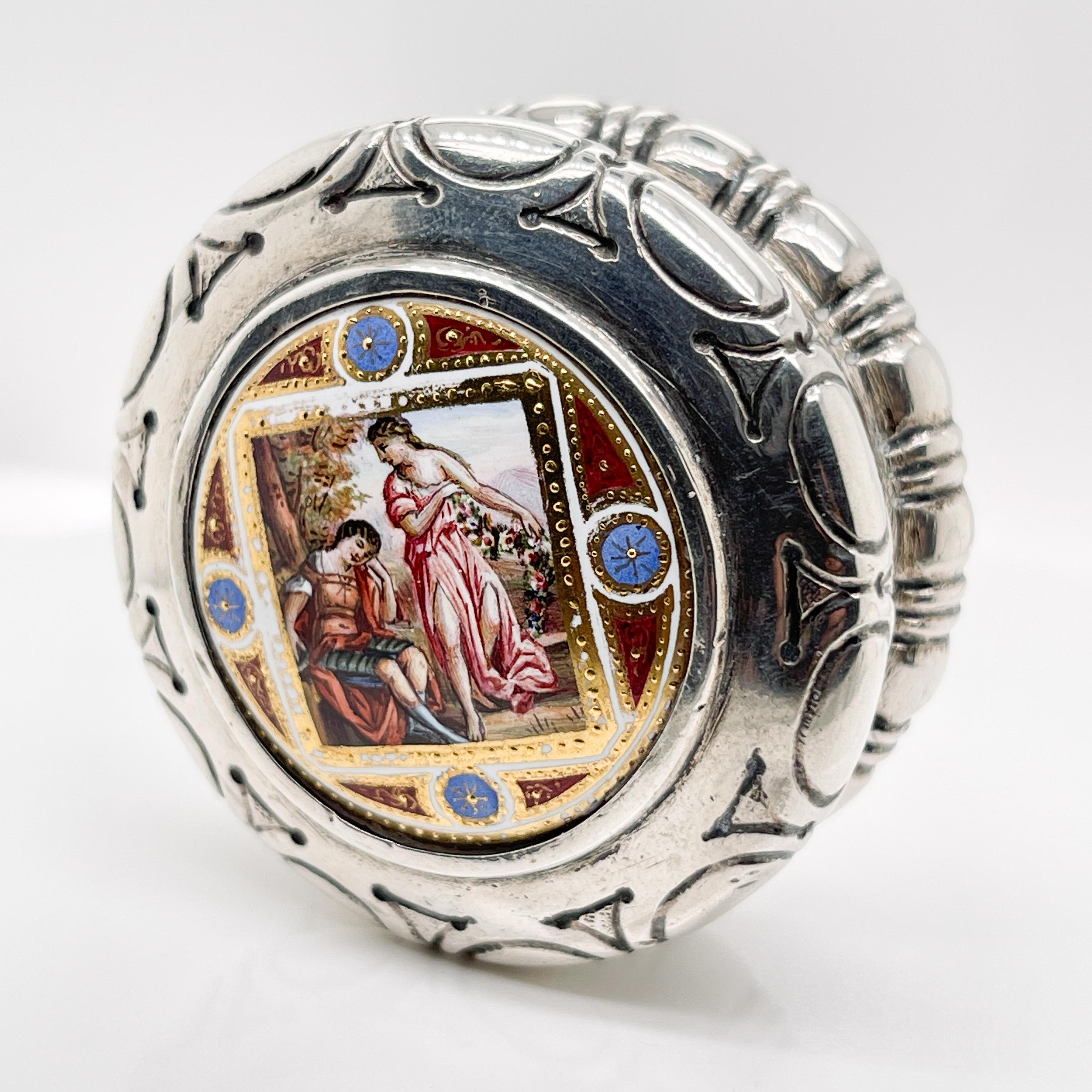 Antique Austrian Silver & Enamel Snuff or Patch Box In Good Condition For Sale In Philadelphia, PA