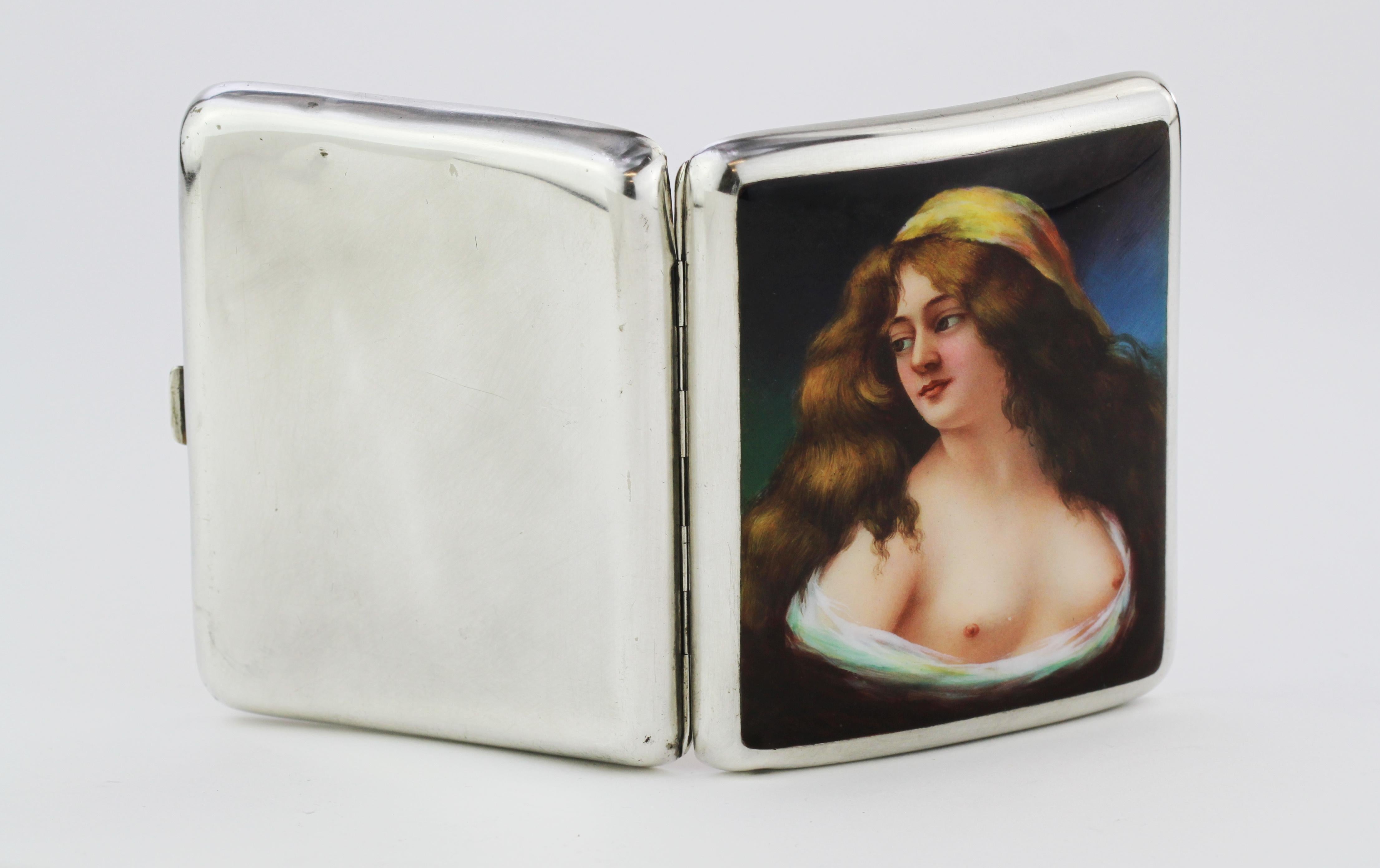 Sterling Silver Antique Austrian Silver, English Import, Vest Case with Nude Enamel, Steinhart