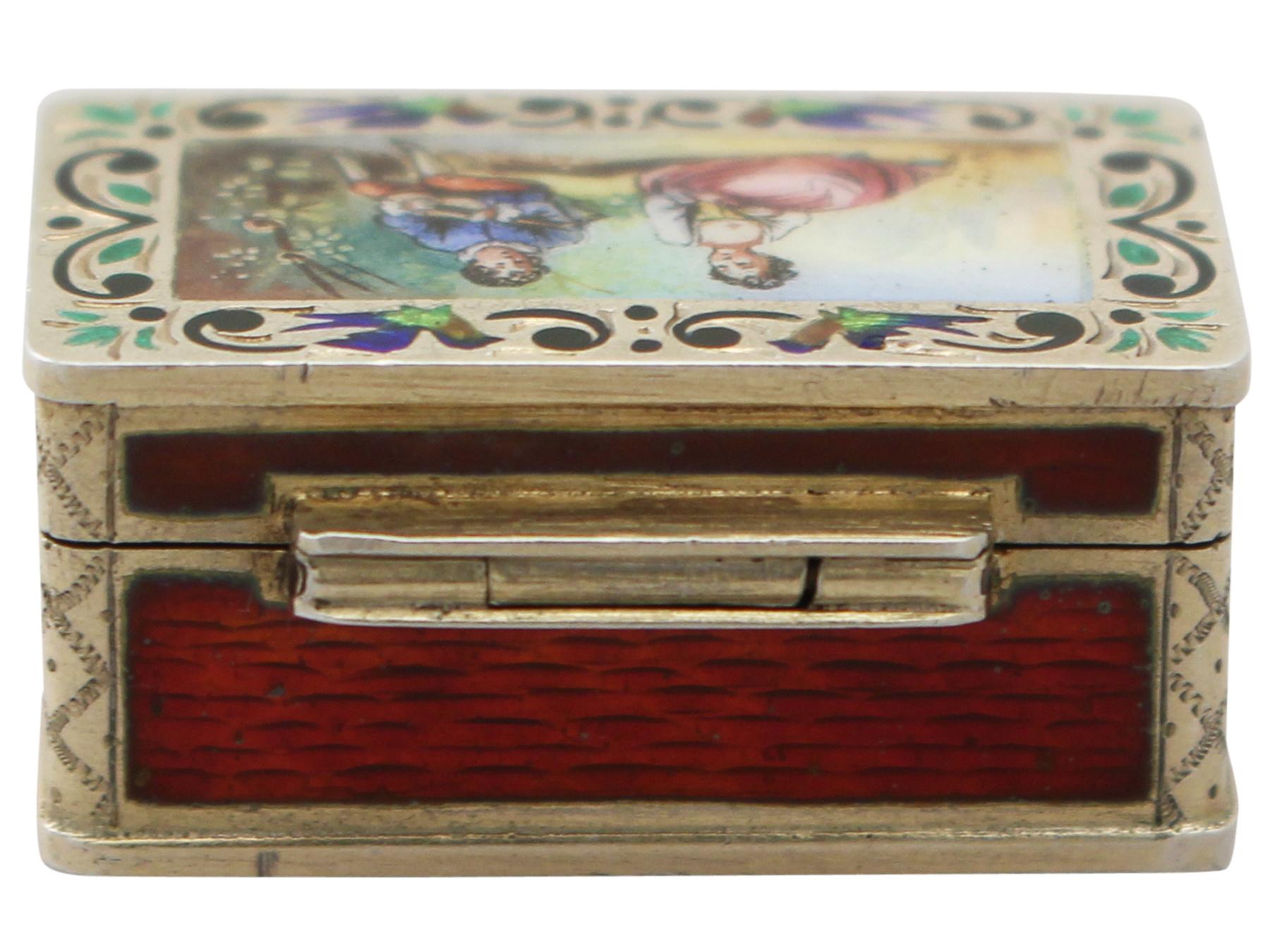 Antike österreichische Pillenbox aus Silber:: vergoldet und Emaille 3