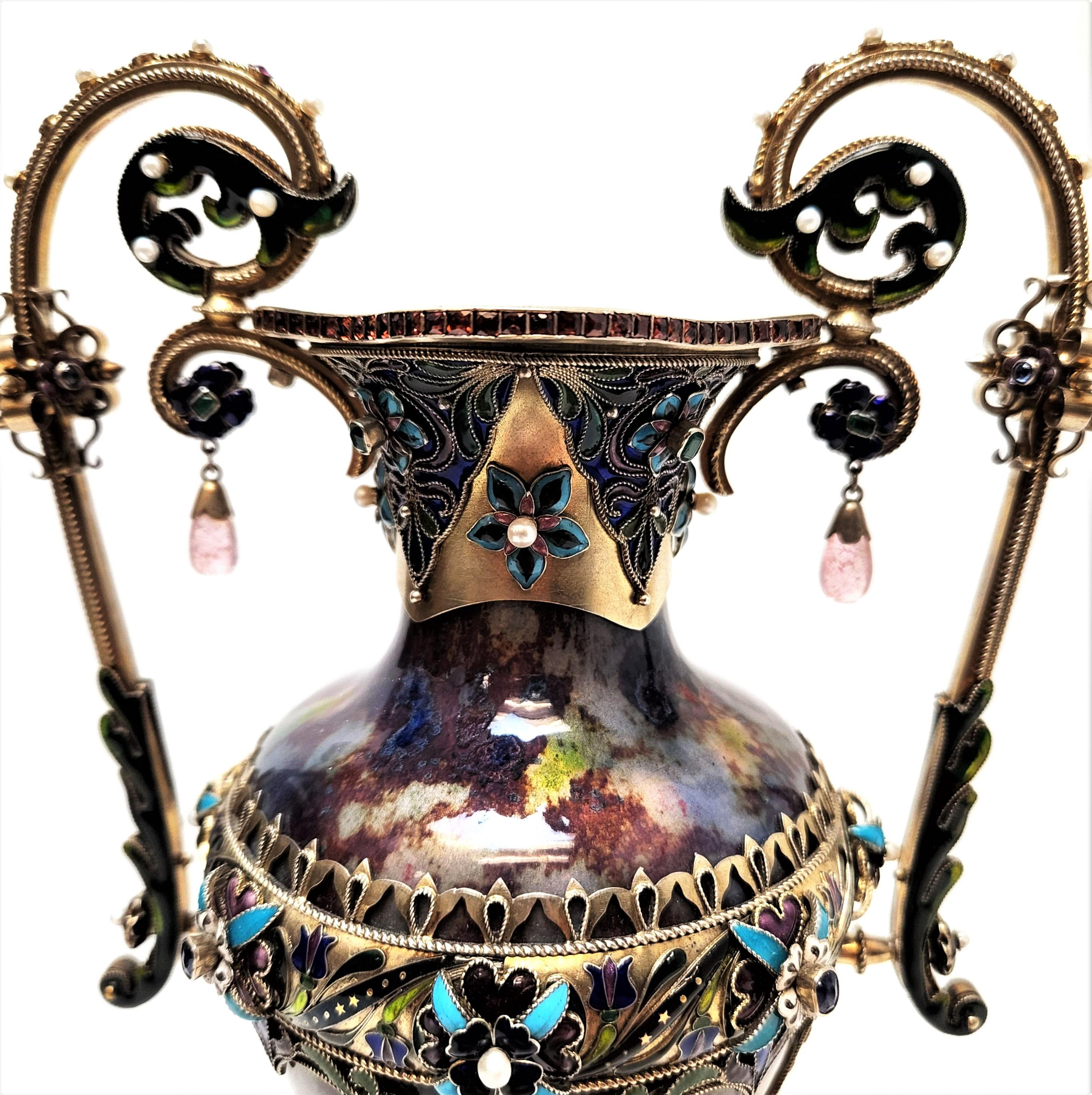 Antique Austrian Silver Gilt, Enamel and Gem Set Vase c. 1880 In Good Condition In London, GB