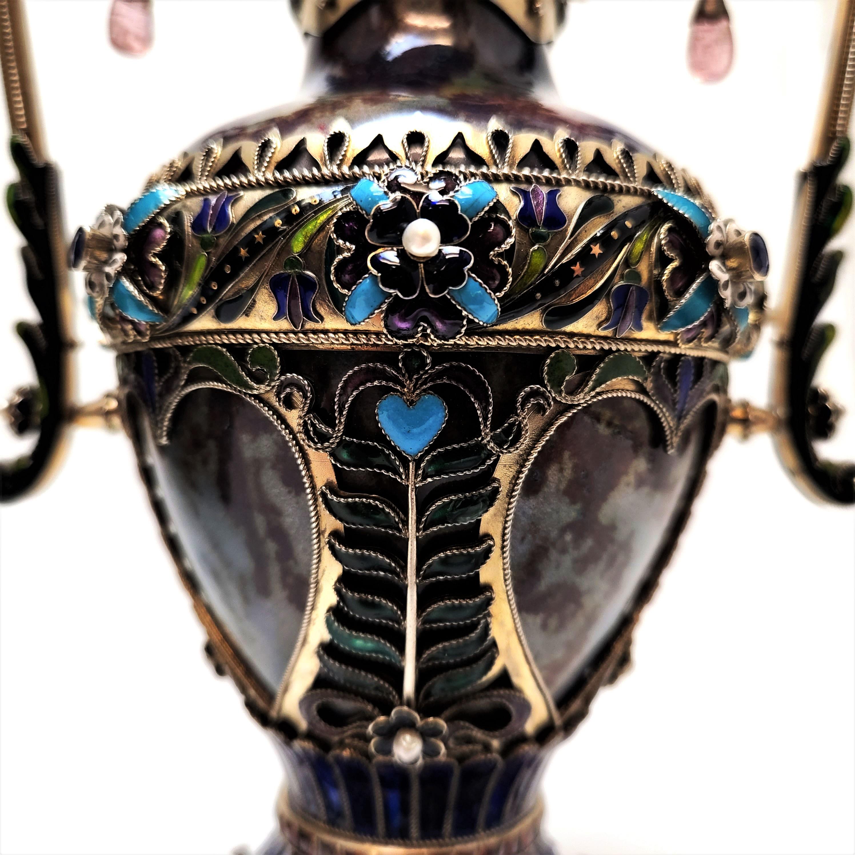 Antique Austrian Silver Gilt, Enamel and Gem Set Vase c. 1880 2