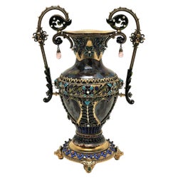 Antique Austrian Silver Gilt, Enamel and Gem Set Vase c. 1880