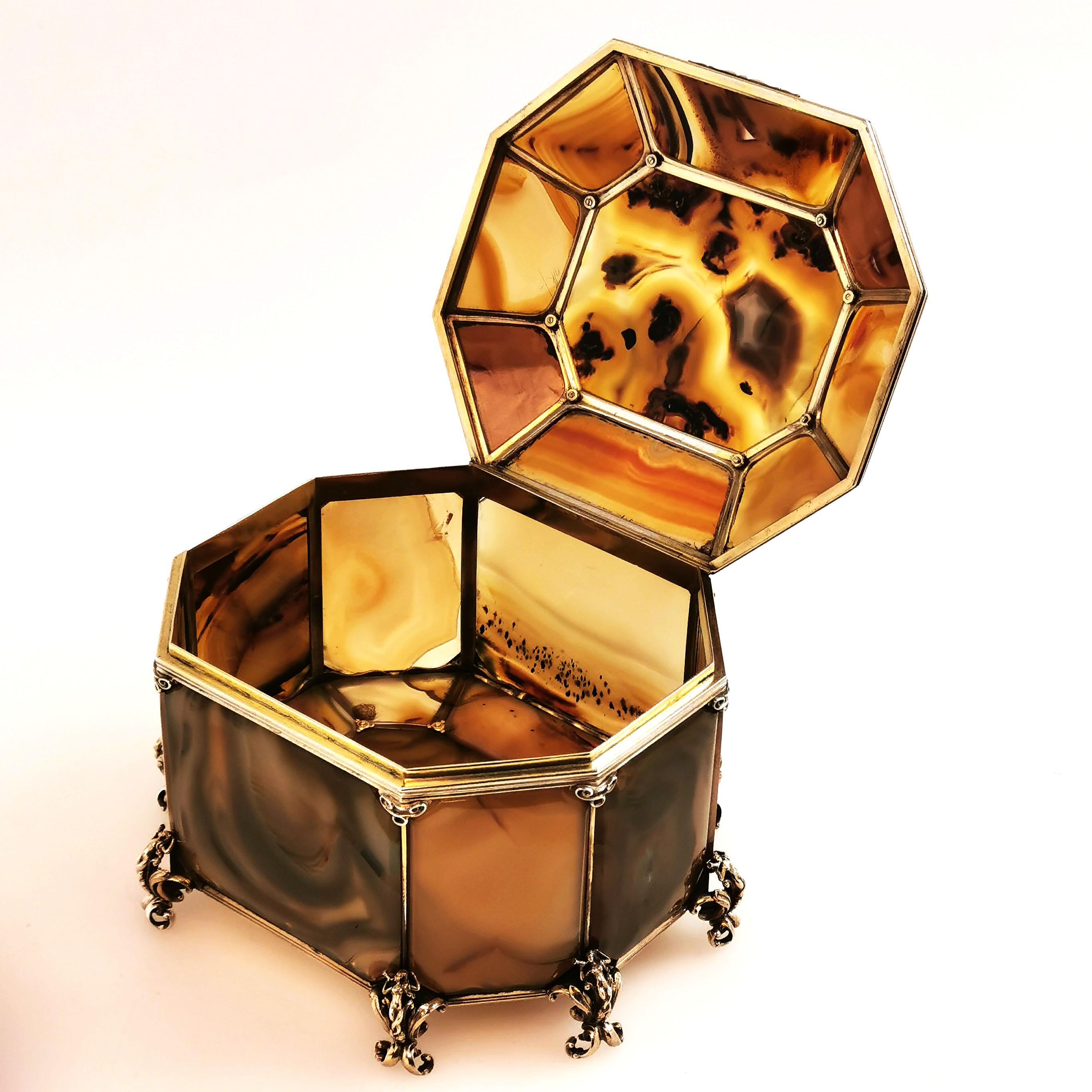 19th Century Antique Austrian Silver Gilt & Moss Agate Box / Casket circa 1880