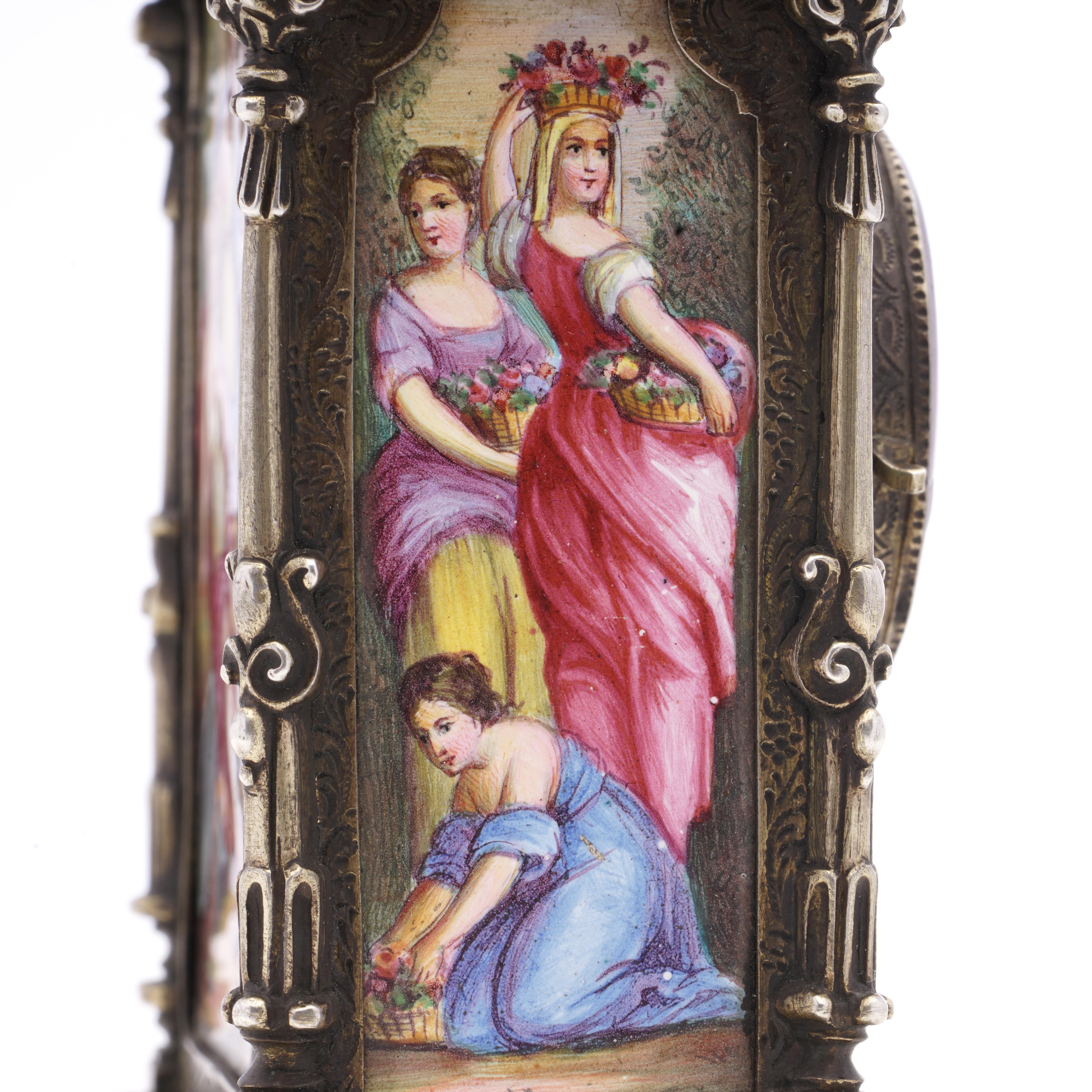 Antique Austrian Silver Guilt and Enamel Clock, Vienna, circa 1880 by Hermann Ra For Sale 6