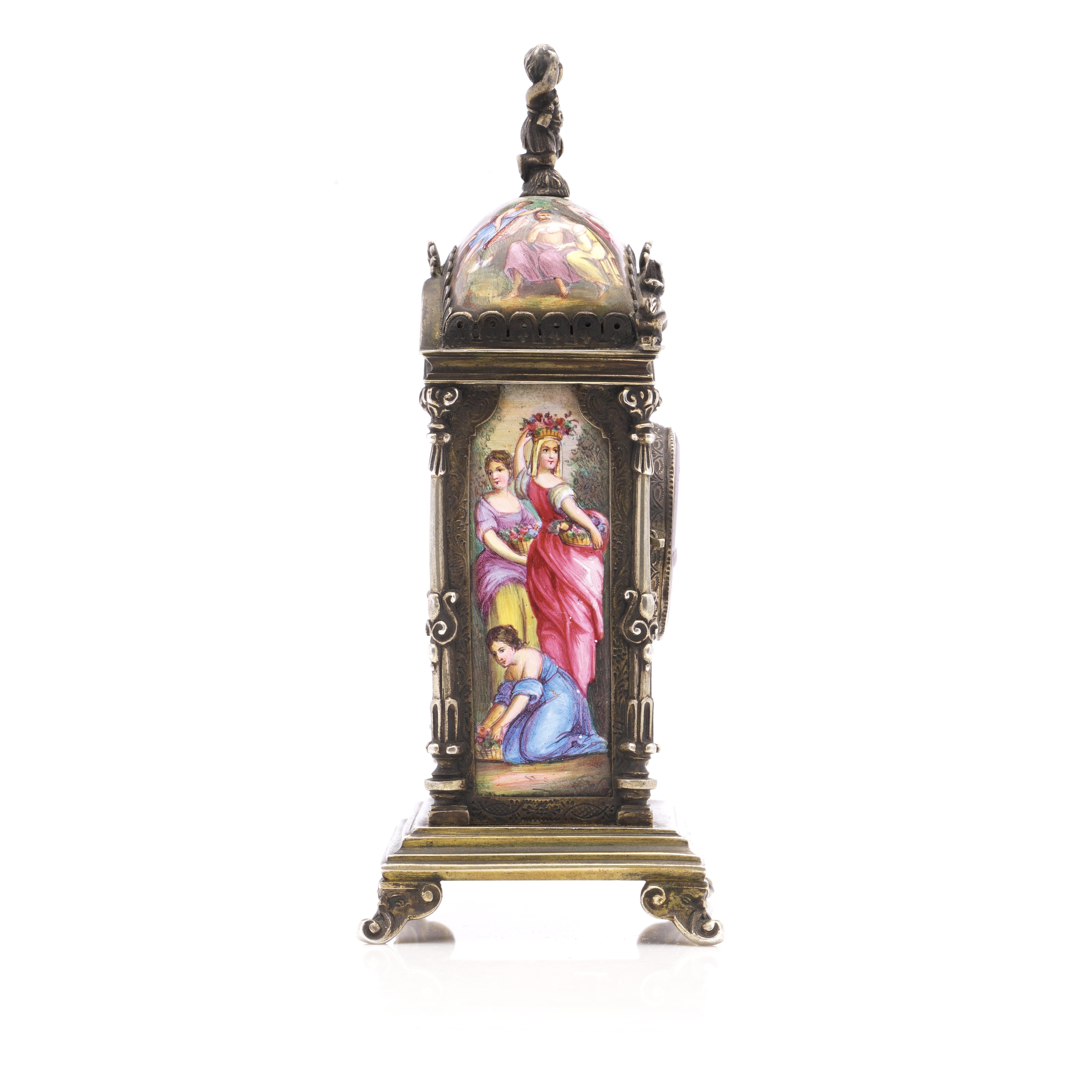 Antique Austrian Silver Guilt and Enamel Clock, Vienna, circa 1880 by Hermann Ra In Good Condition For Sale In Braintree, GB