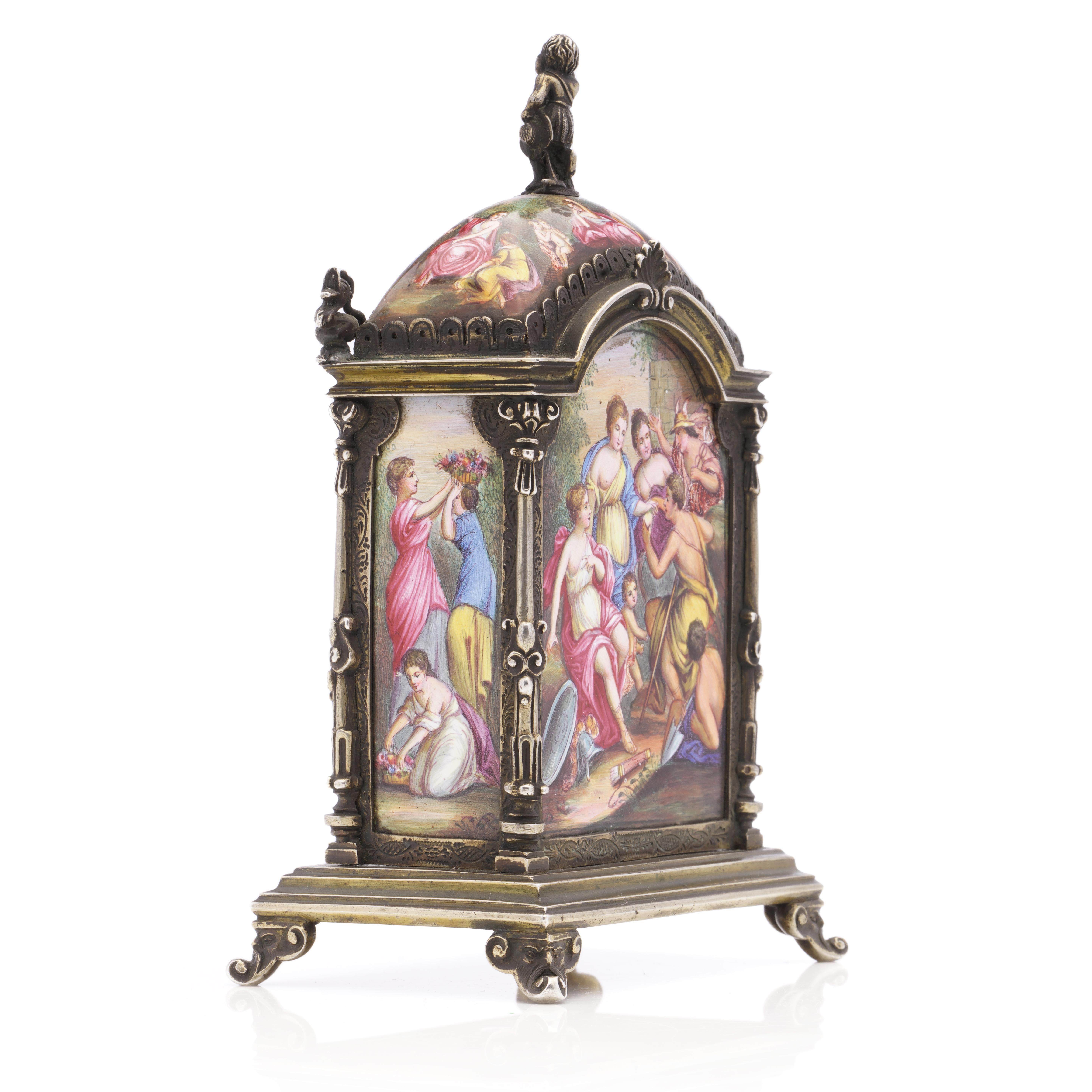 Antique Austrian Silver Guilt and Enamel Clock, Vienna, circa 1880 by Hermann Ra For Sale 1