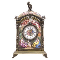 Antique Austrian Silver Guilt and Enamel Clock, Vienna, circa 1880 by Hermann Ra