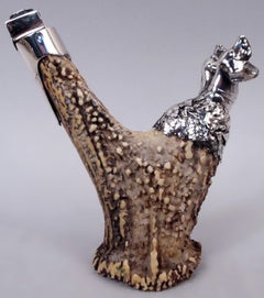 Ancien coupe-cigare en argent autrichien en forme de chien de chasse et en bois de cerf