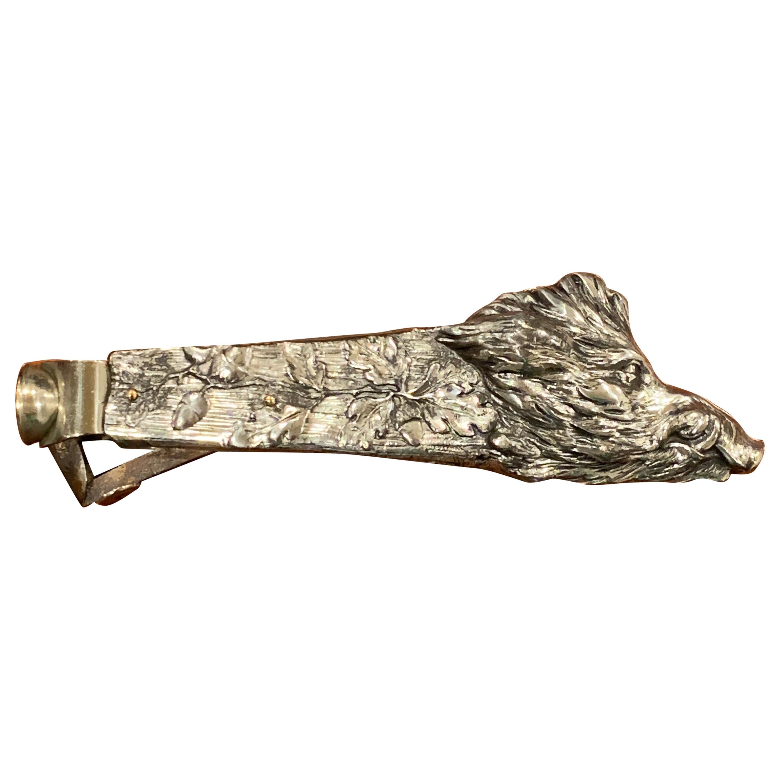 Antique Austrian Silver Plated Wild Boar Motif Cigar Cutter