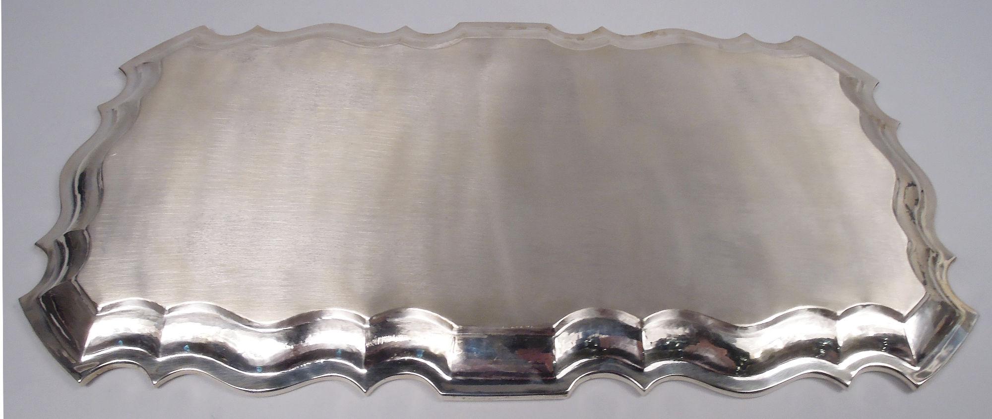 20th Century Antique Austrian Silver Rectangular Tray with Georgian Piecrust Rim For Sale